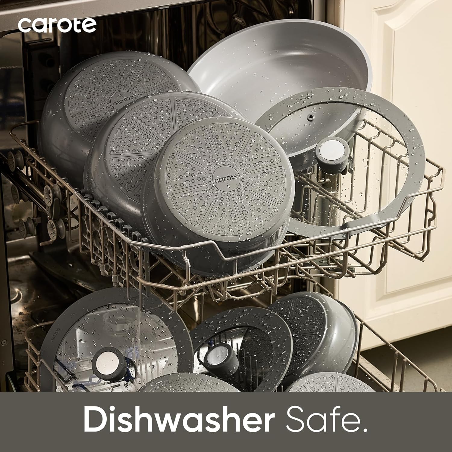 CAROTE 27pcs Ceramic Cookware Set Nonstick, Pots and Pans Set Non Stick, Non Toxic Cookware Detachable Handles, Dishwasher/Oven Safe, RV/Camping Cookware, Pan and Pot with Kitchen Utensils, Dark Gray