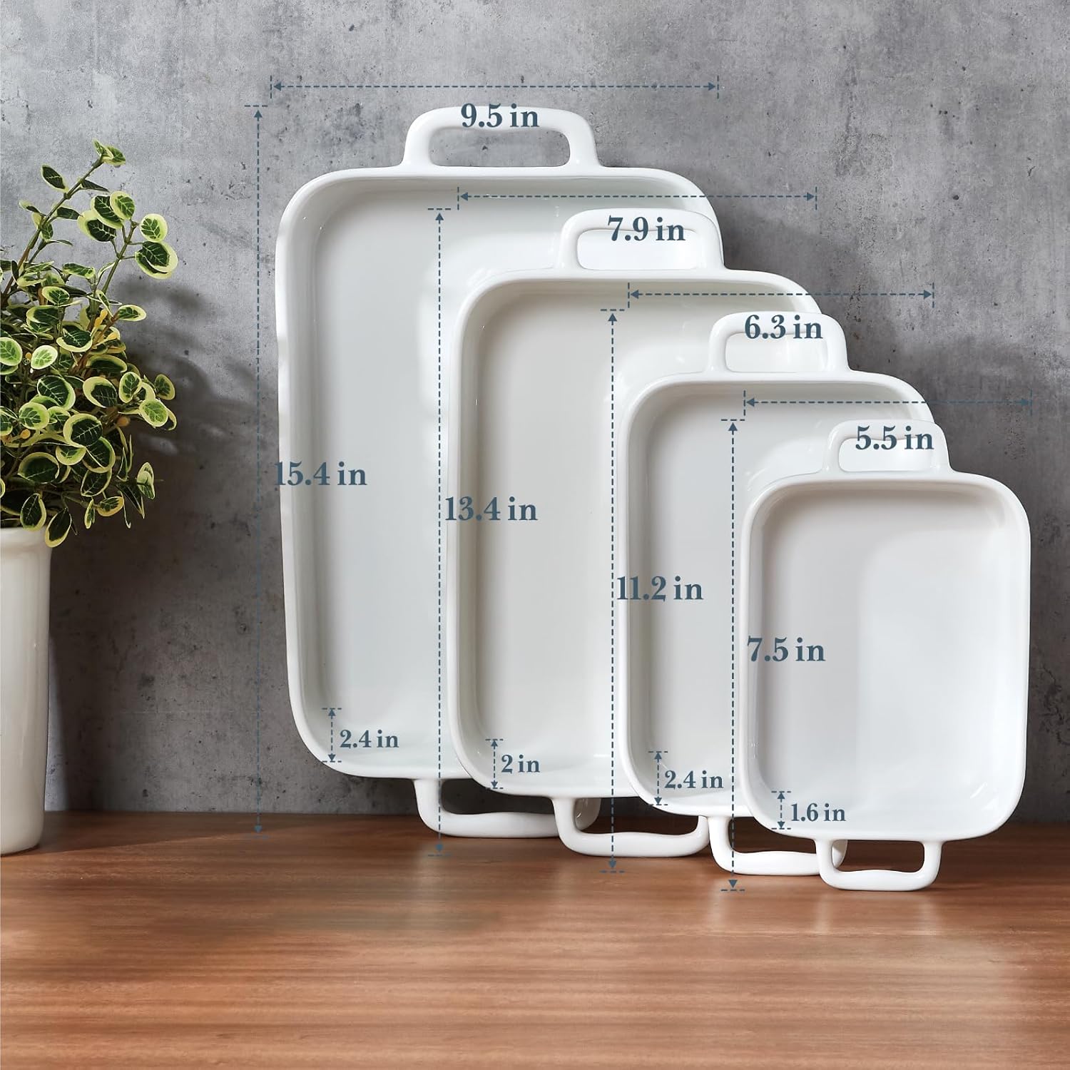 ONEMORE Casserole Dishes for Oven,9.5x15.4 Baking Dishes Set of 4,Ceramic Bakeware Sets with Handles for Cooking, Baking,Serving, Wedding and Gifting, Baking Pan White , Microwave & Dishwasher Safe(7.5