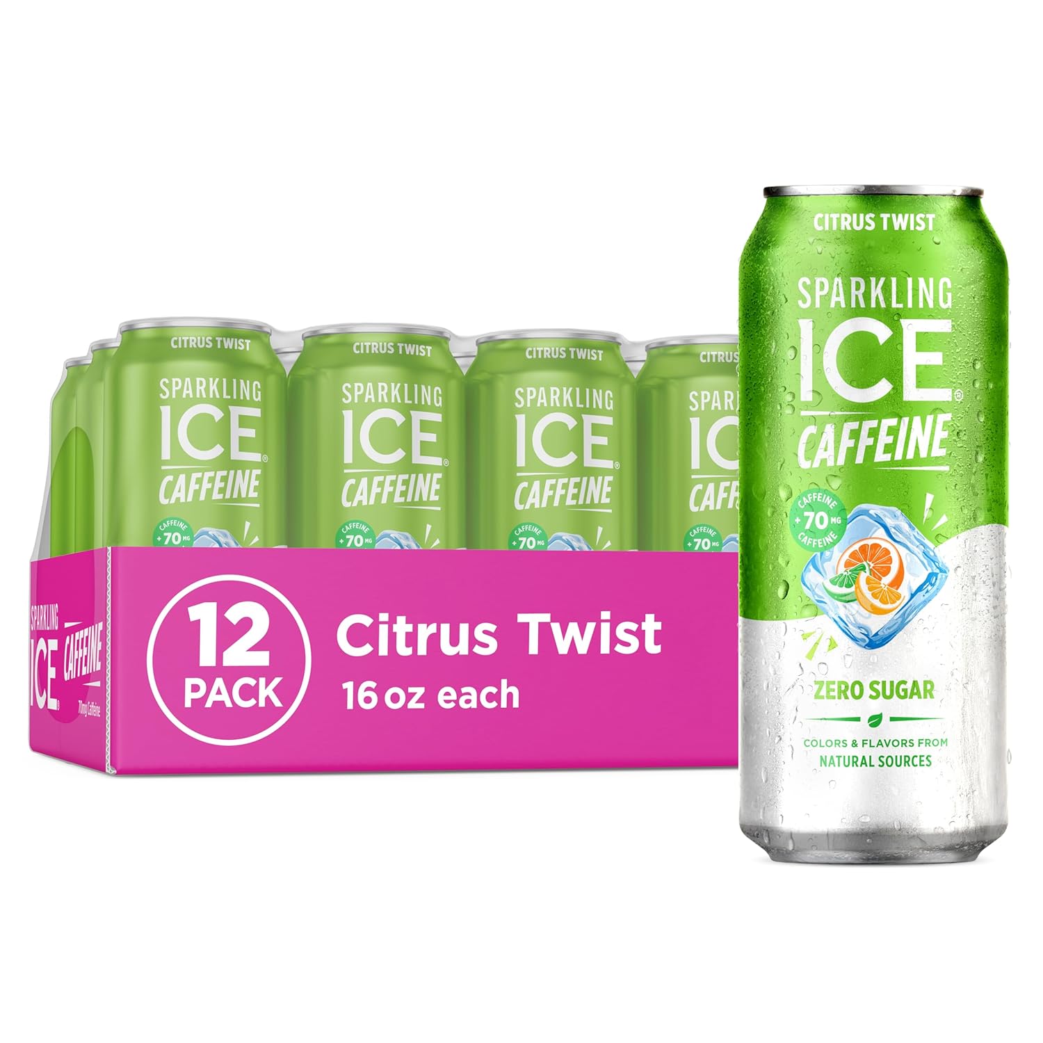 Sparkling Ice Caffeine Black Raspberry Sparkling Water with Caffeine, Zero Sugar, with Antioxidants and Vitamins,16 fl oz Cans (Pack Of 12)