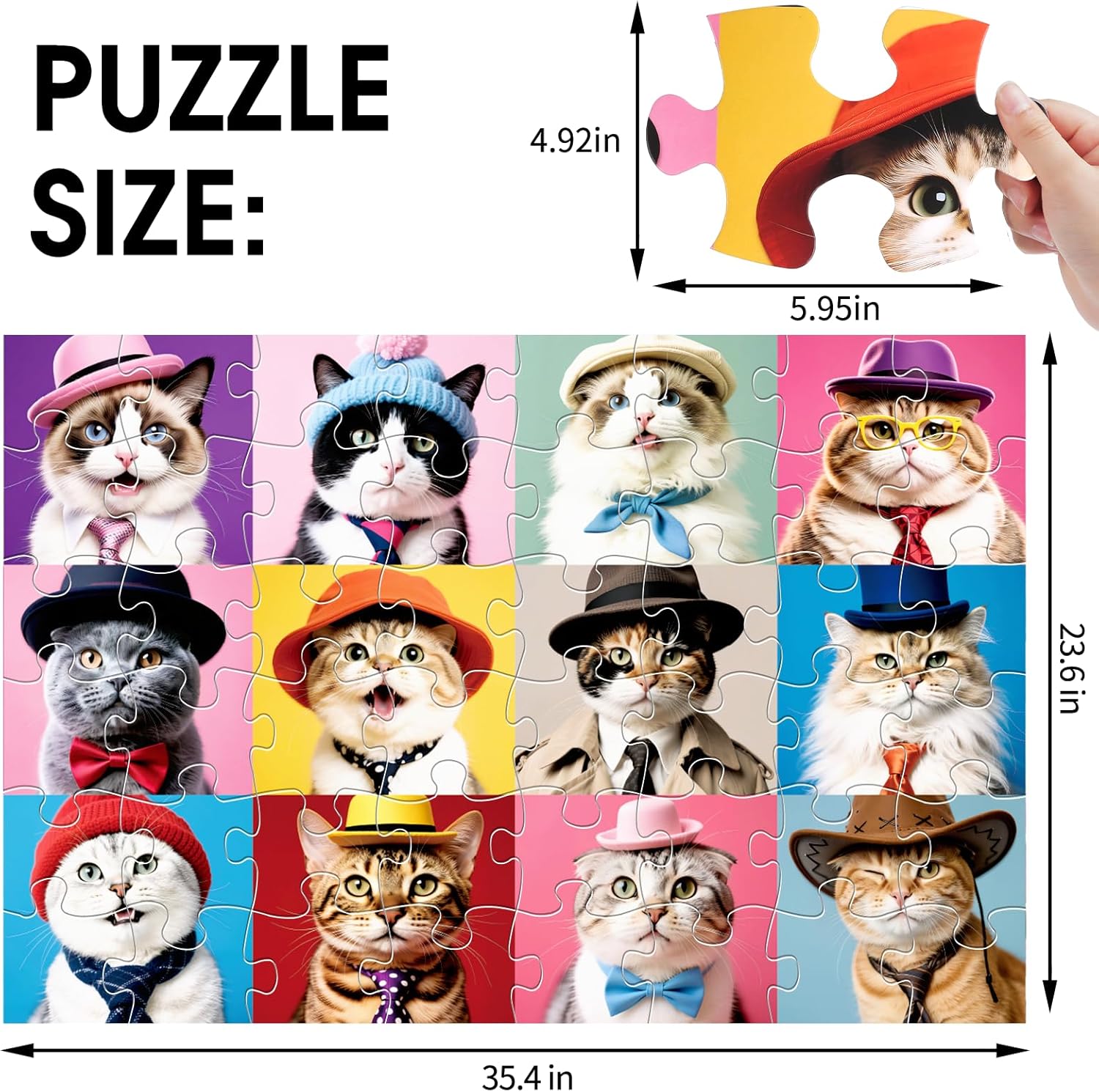 Jumbo Floor Puzzle for Kids,48 Piece Cat Jigsaw Puzzles,Pet Learning Educational Toys for Toddlers Ages 3-5,Children Gift for Boy Girl Ages 4-8