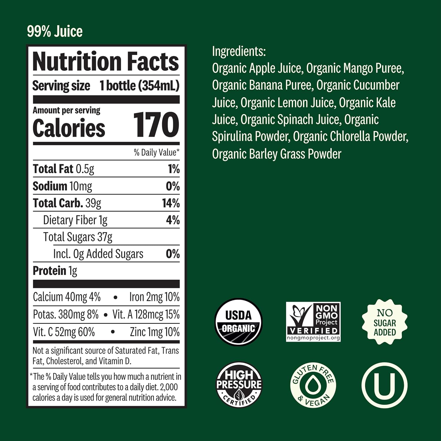 Suja Green Delight Organic & Cold Pressed Fruit and Vegetable Juice Smoothie, 12 Fl Oz Bottle