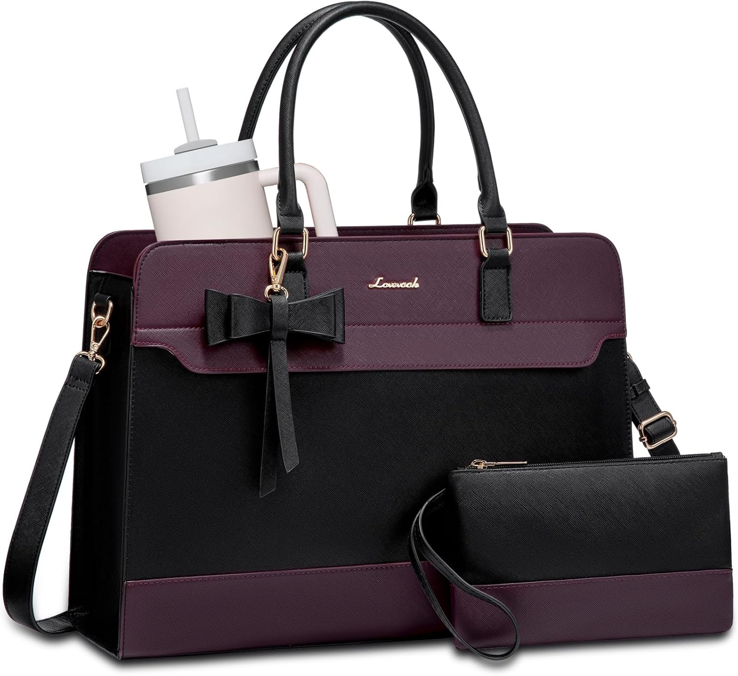 LOVEVOOK Laptop Tote Bag for Women,Leather Work Bag, Waterproof Business Teacher Bag,Large Computer Handbag Purse Briefcase,Office Gifts for Women