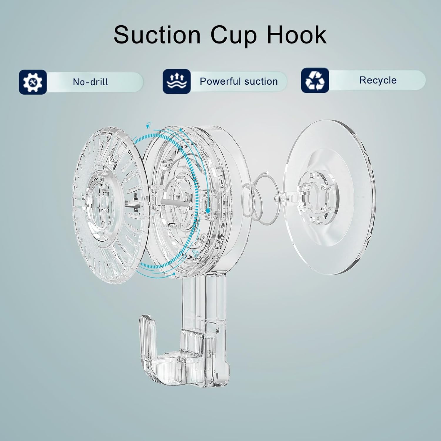 Suction Cup Hooks, One-Second Installation, Reusable,for Use On Glass, Mirrors, and Smooth Tile Surfaces Only, Suitable for Kitchens, Bathrooms, and Toilets. 2-Pack(Transparent)