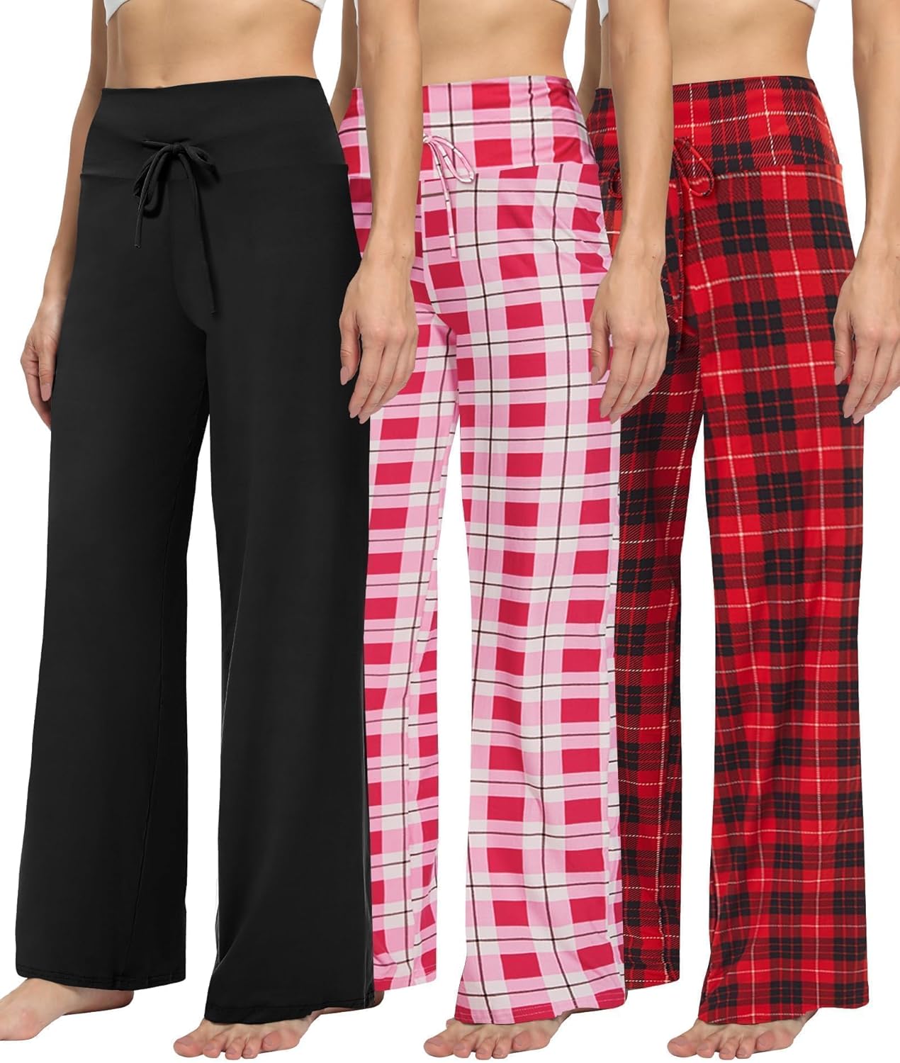 TNNZEET 3 Pack Women's Wide Leg Pants with Pockets - Casual Loose Yoga Trouser Pants Sweatpants Palazzo Lounge Pajama Pants