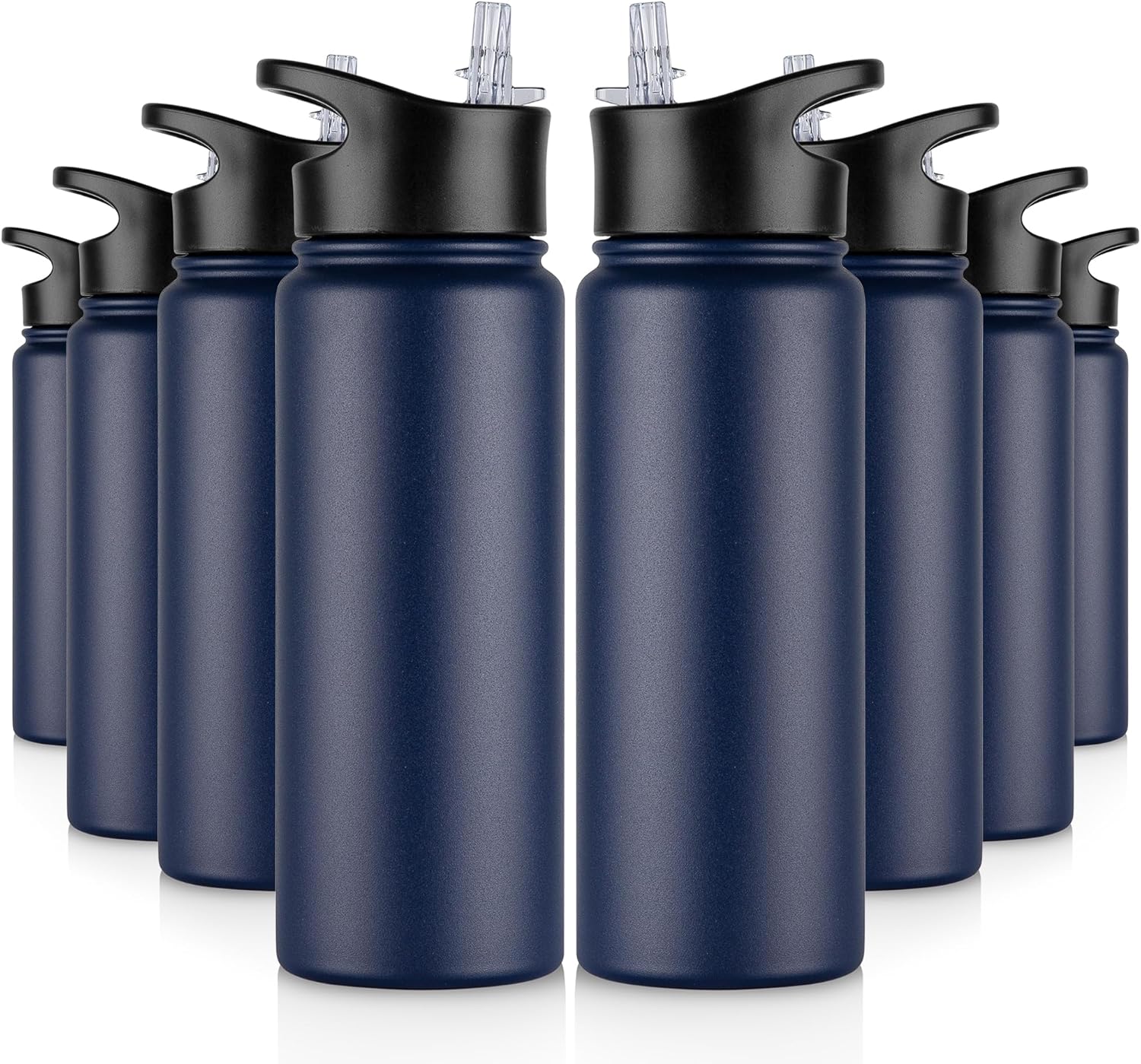 40 oz Insulated Water Bottle with Straw, Stainless Steel Sports Water Bottles with 2 Lids (Straw and Wide Mouth lid), Double Wall Vacuum, Leakproof, BPA-Free, Black