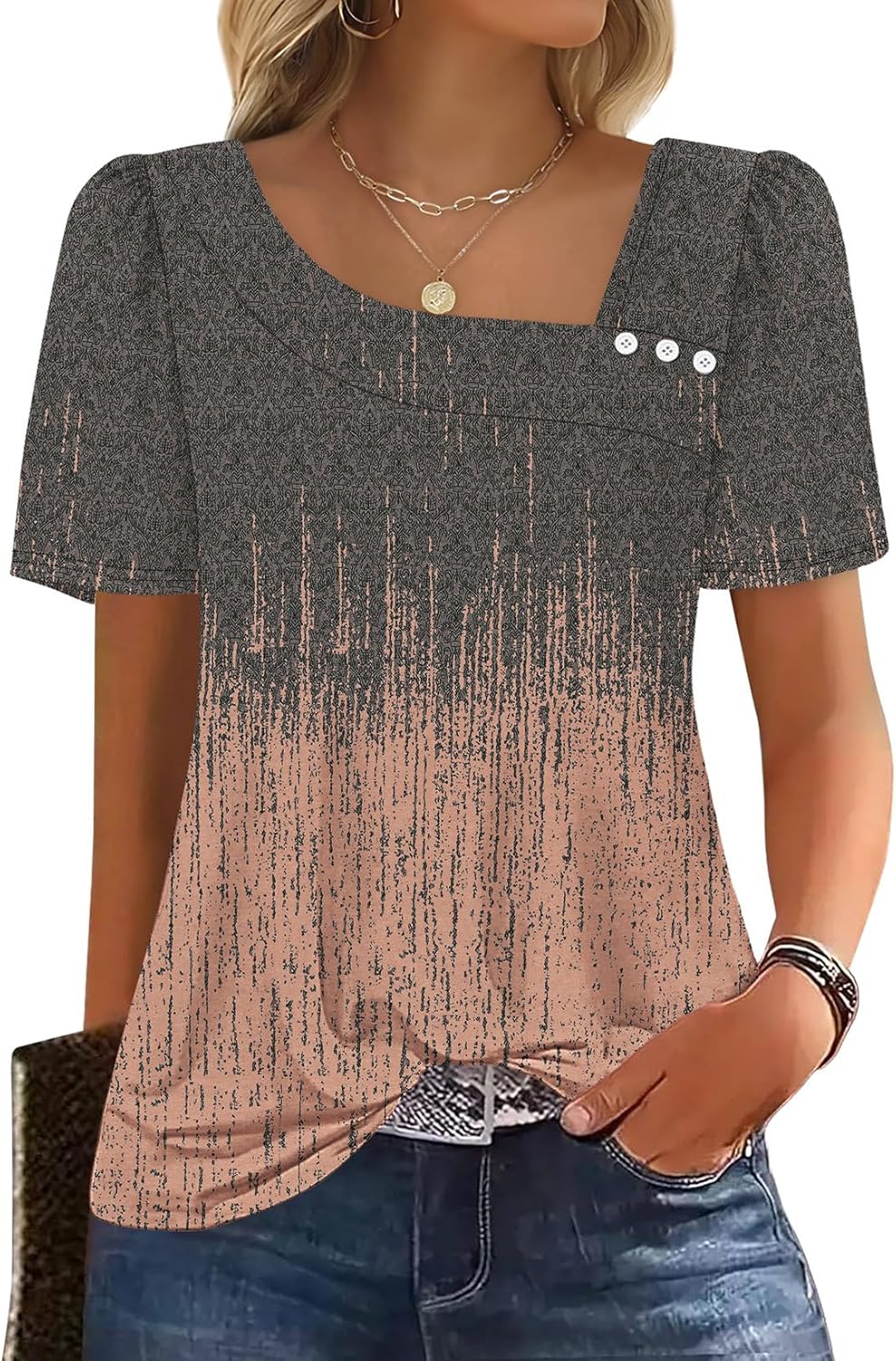 WIHOLL Womens Summer Tops Short Sleeve Shirts Square Neck Spring Outfits 2026 Fashion Clothing Blouses