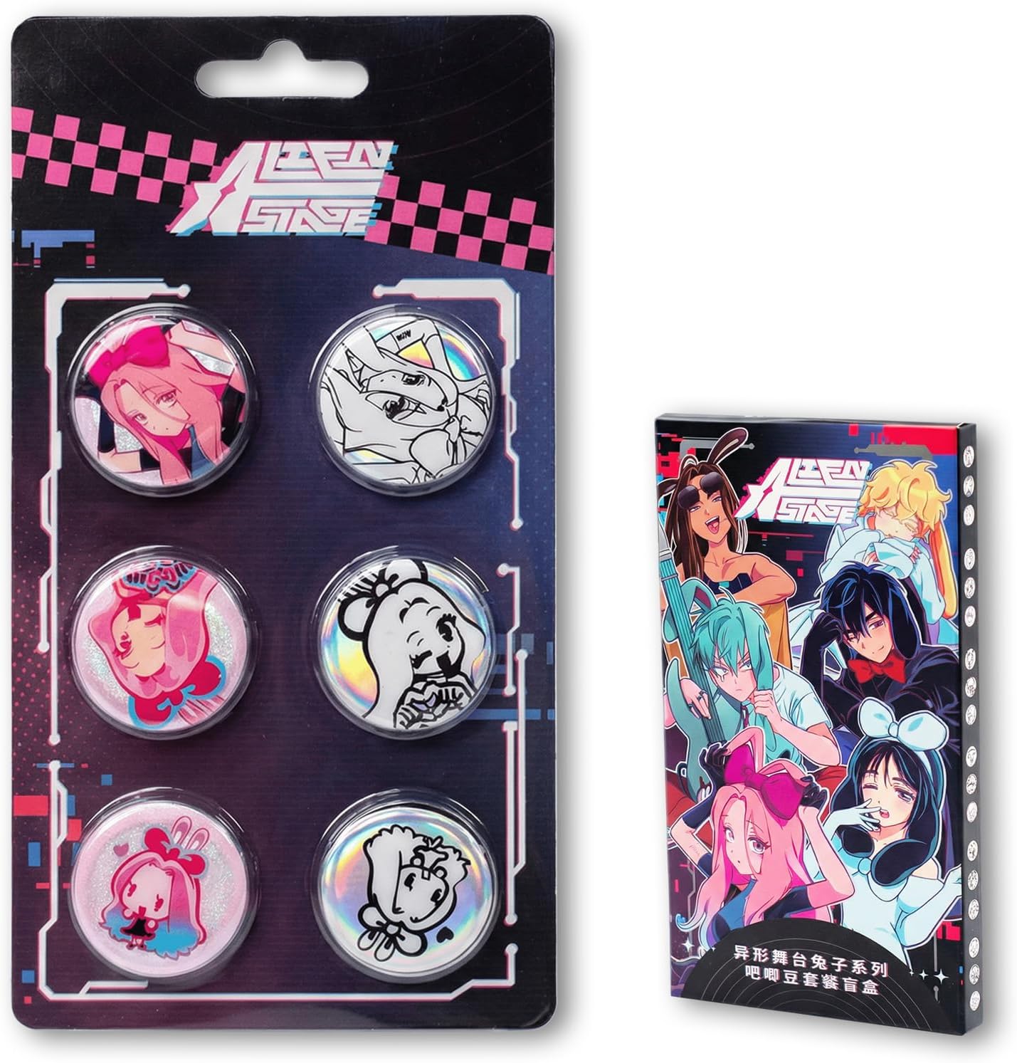 Alien Stage Rabbit Series Blind Box Holographic Button Pins, Officially Licensed Anime ALNST Collectible Merch for Ita Bags (Single Pack, Contains One Random Character)