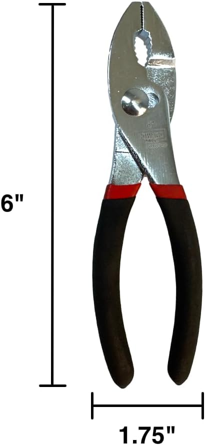 Edward Tools Slip Joint Pliers 6” - Heavy Duty Carbon Steel with Rubber Grip Handle - Fine Grip Teeth in Front and Coarse Teeth in Back - Rust Resistant Finish