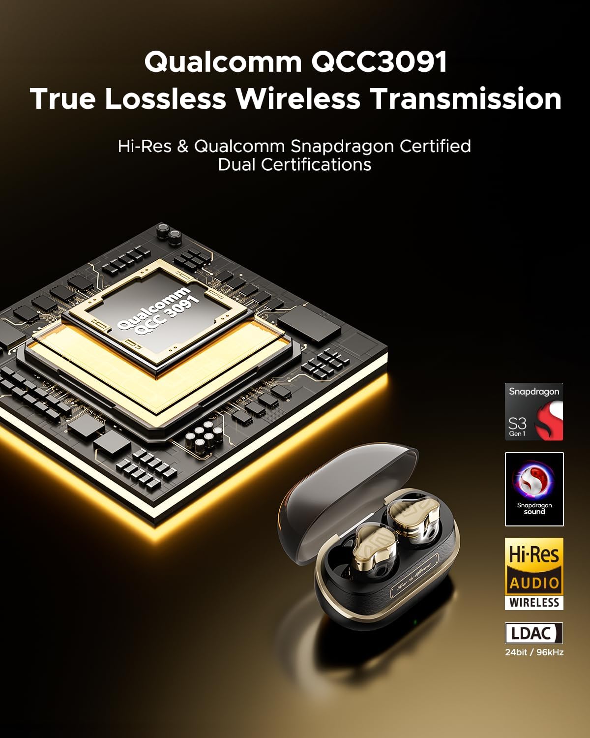 SoundPEATS H3 Hi-Res Wireless Bluetooth Headphones with LDAC, aptX Lossless, Triple Units (1DD+2BA), 55dB Active Noise Cancellation, 6 AI Microphones, Transparent Mode, BT5.4, APP, 37H, IPX5