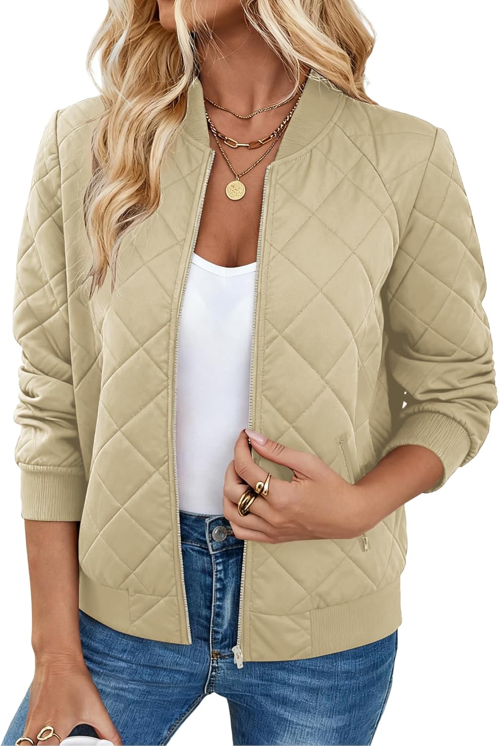 Zeagoo Women's Bomber Jacket Casual Coat Zip Up Spring Fall Clothes with Pockets S-XXL
