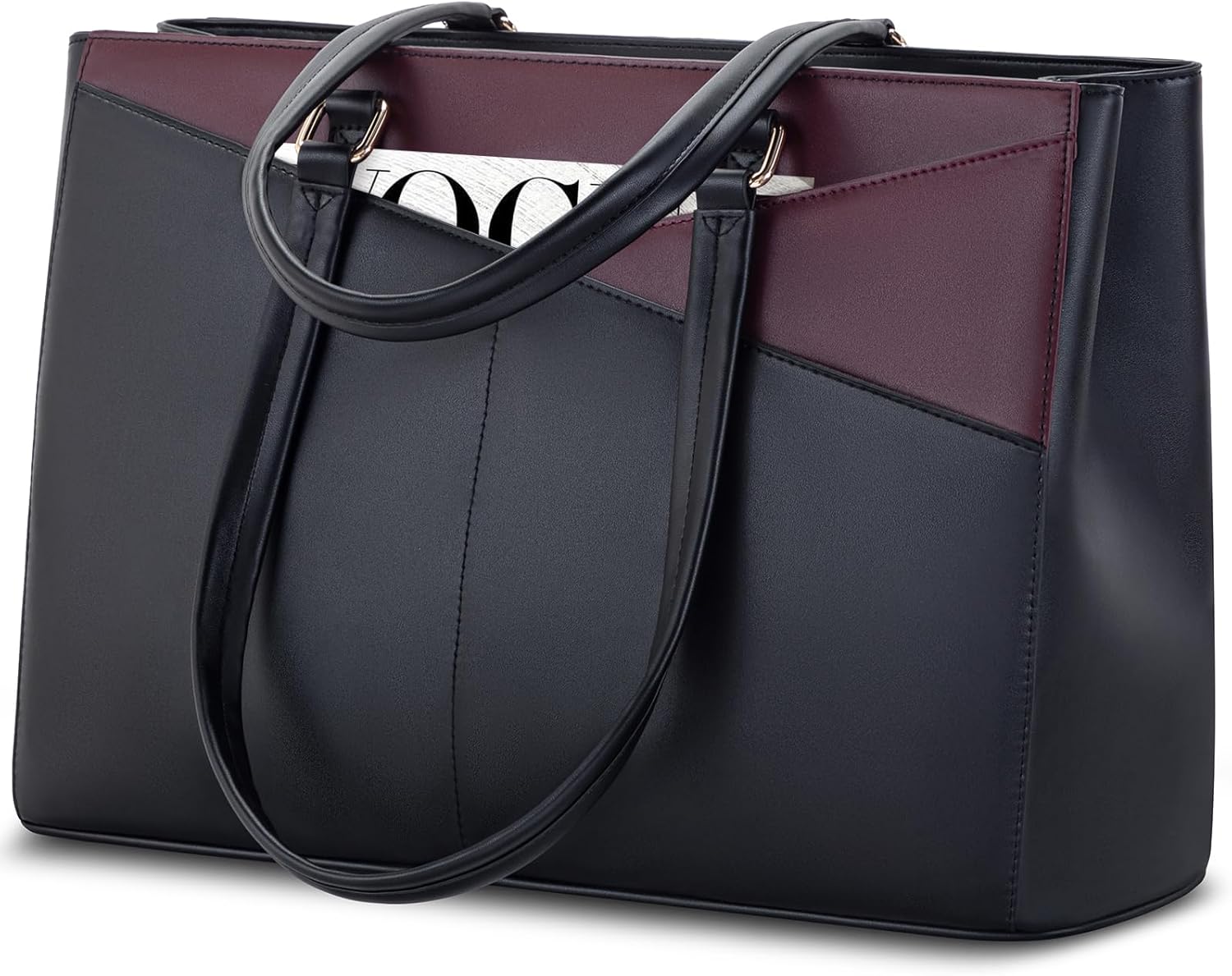 LOVEVOOK Laptop Tote Bag for Women 15.6 Inch Waterproof Leather Computer Bags Business Office Work Briefcase Black