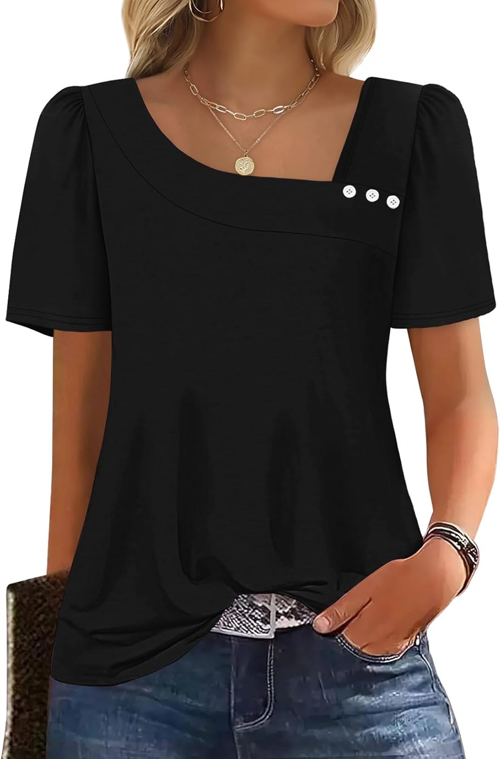 WIHOLL Womens Summer Tops Short Sleeve Shirts Square Neck Spring Outfits 2026 Fashion Clothing Blouses