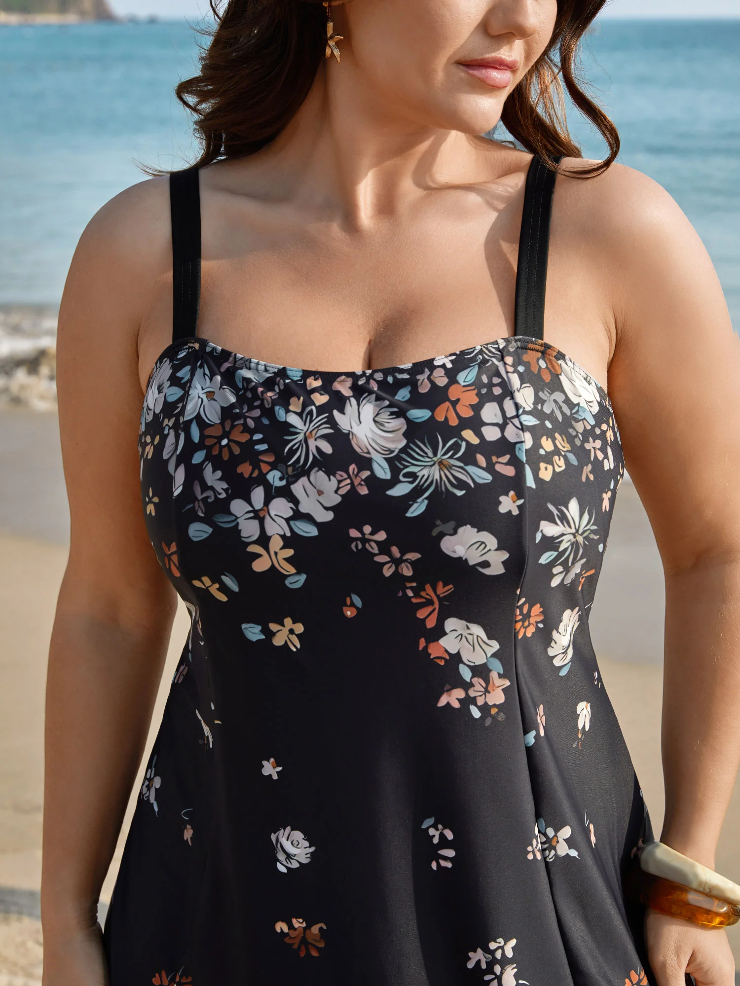 Floral Print Non-Removable Cups Swim Dress