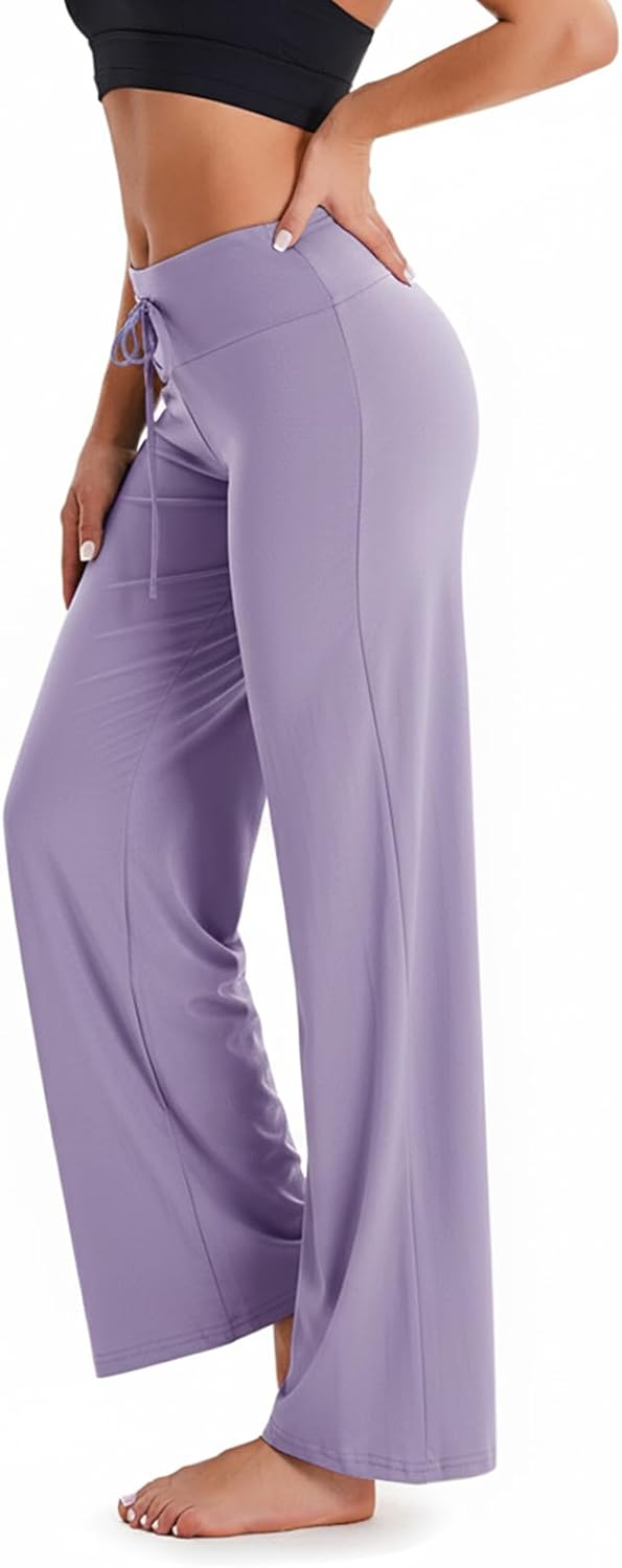 TNNZEET 3 Pack Women's Wide Leg Pants with Pockets - Casual Loose Yoga Trouser Pants Sweatpants Palazzo Lounge Pajama Pants