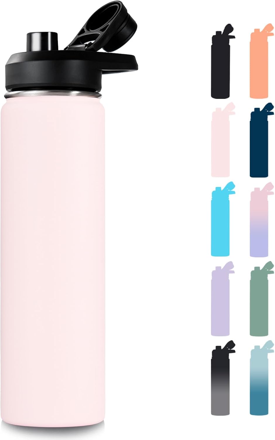 24 oz Insulated Water Bottle with Handle, 304 Stainless Steel Water Bottles with Wide Mouth, Double Wall Vacuum Sports Water Bottle, BPA Free, Keep Cold and Hot, Blue&Black