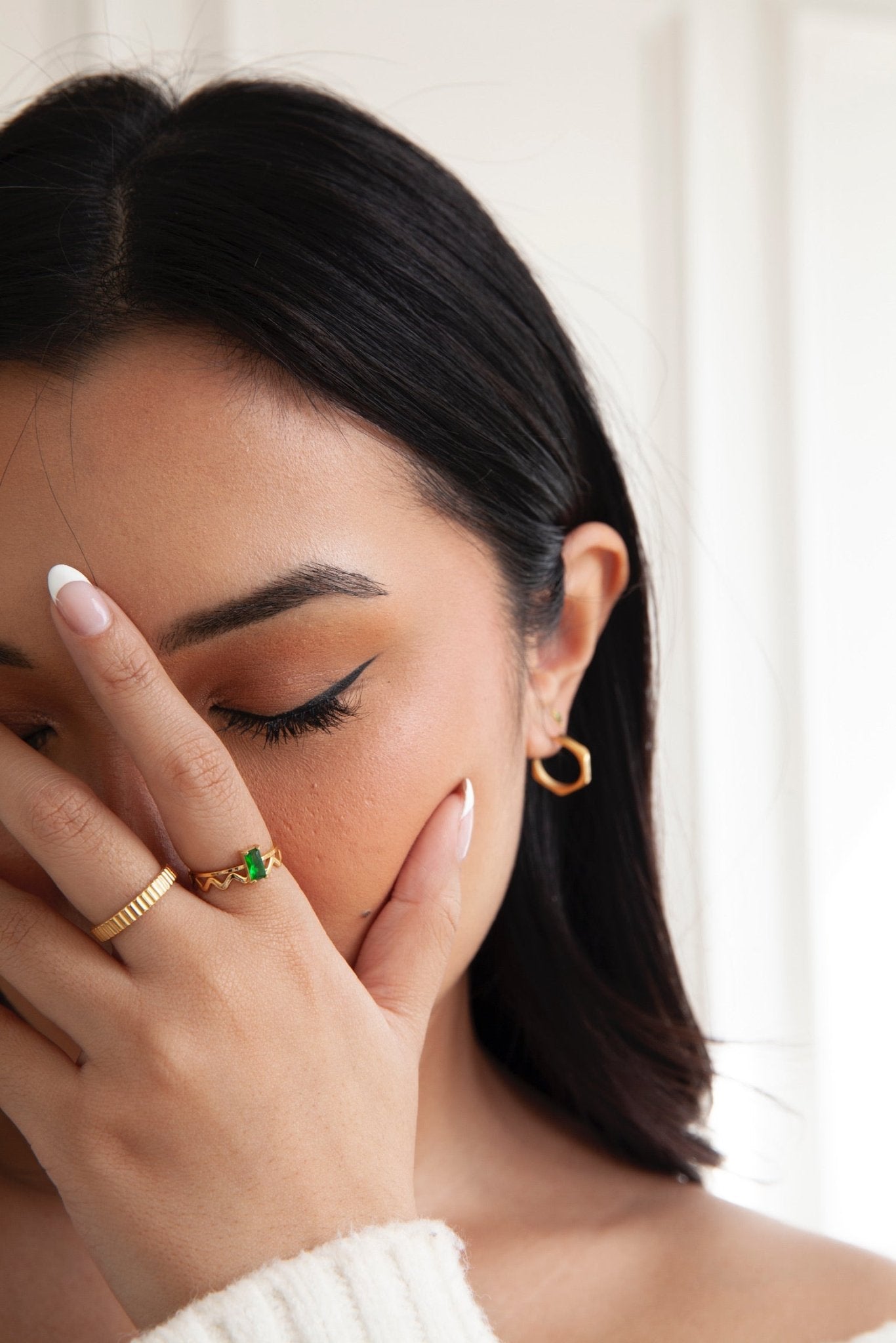 Green Rectangle Gem Gold Ring