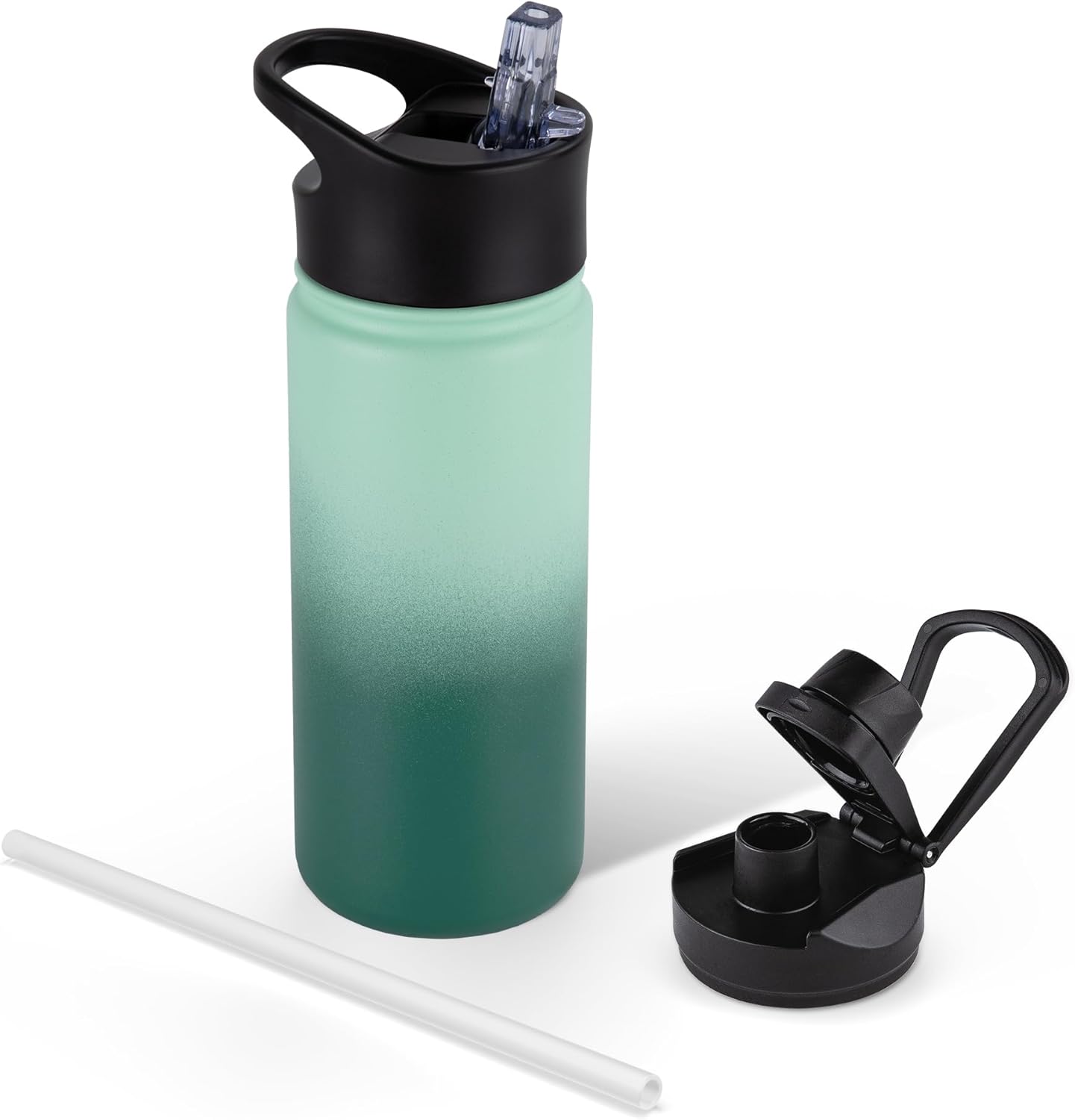 40 oz Insulated Water Bottle with Straw, Stainless Steel Sports Water Bottles with 2 Lids (Straw and Wide Mouth lid), Double Wall Vacuum, Leakproof, BPA-Free, Black