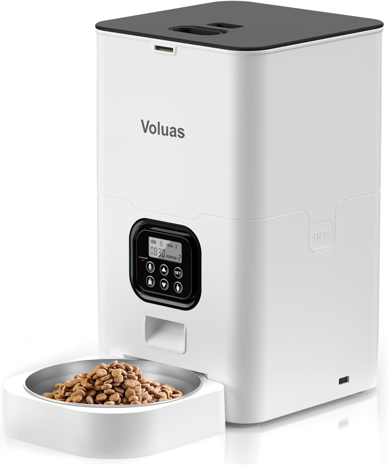 VOLUAS Automatic Cat Feeders - Timed Pet Feeder for Cats and Dogs with Dry Food Dispenser, Desiccant Bag, Programmable Portion Control, 4 Daily Meals, 10s Voice Recorder