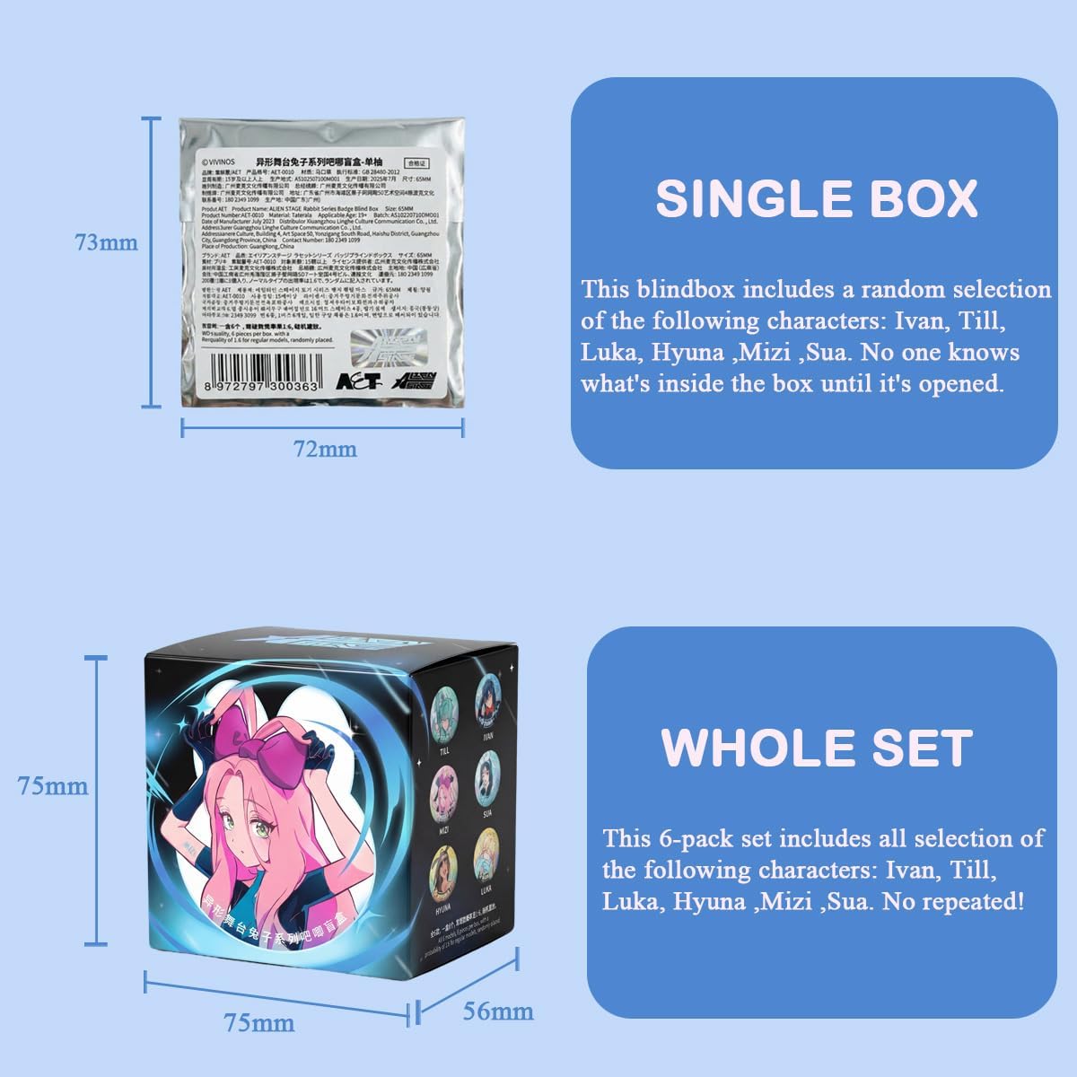 Alien Stage Rabbit Series Blind Box Holographic Button Pins, Officially Licensed Anime ALNST Collectible Merch for Ita Bags (Single Pack, Contains One Random Character)