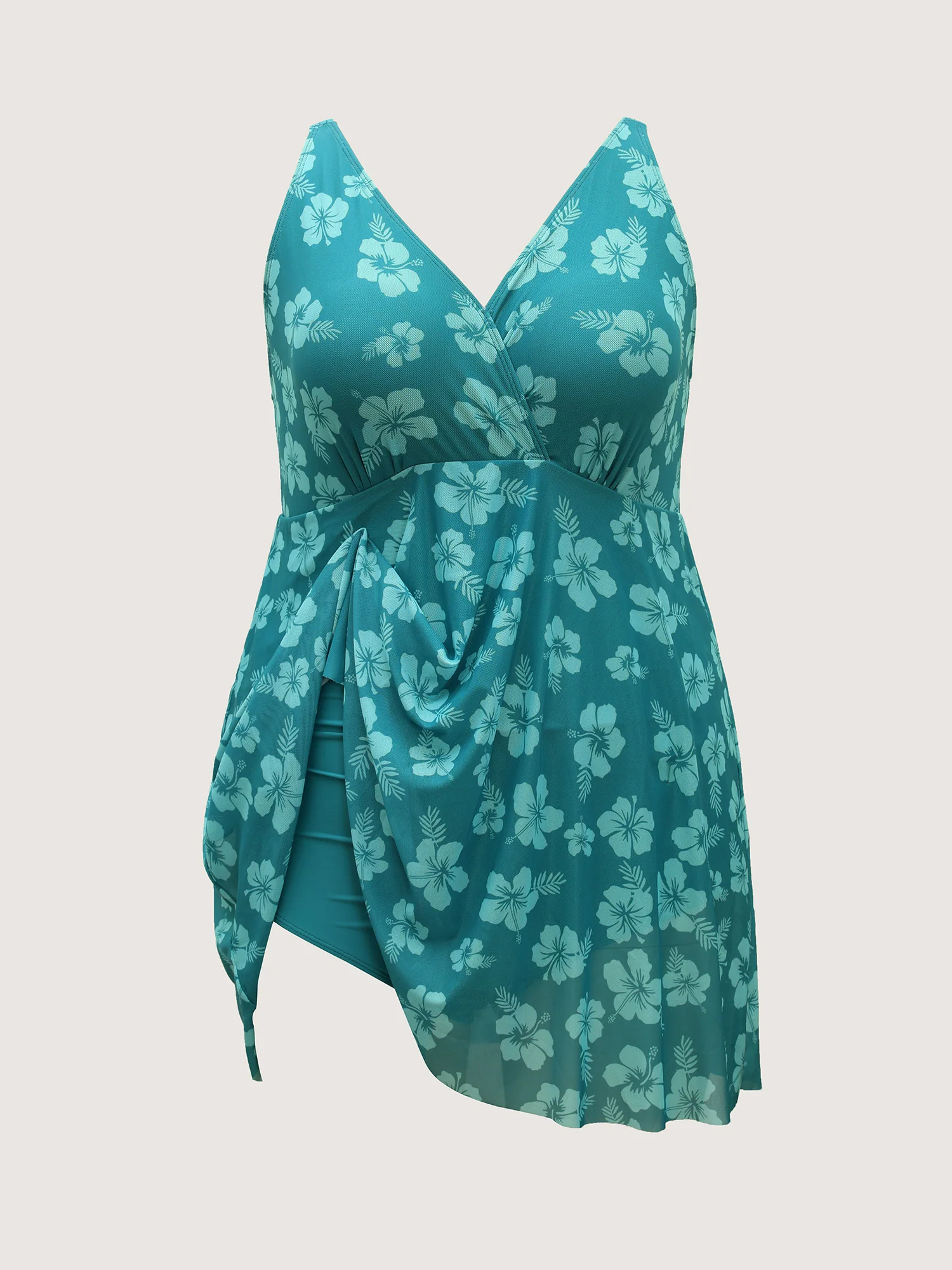 Floral Mesh Surplice Swim Dress