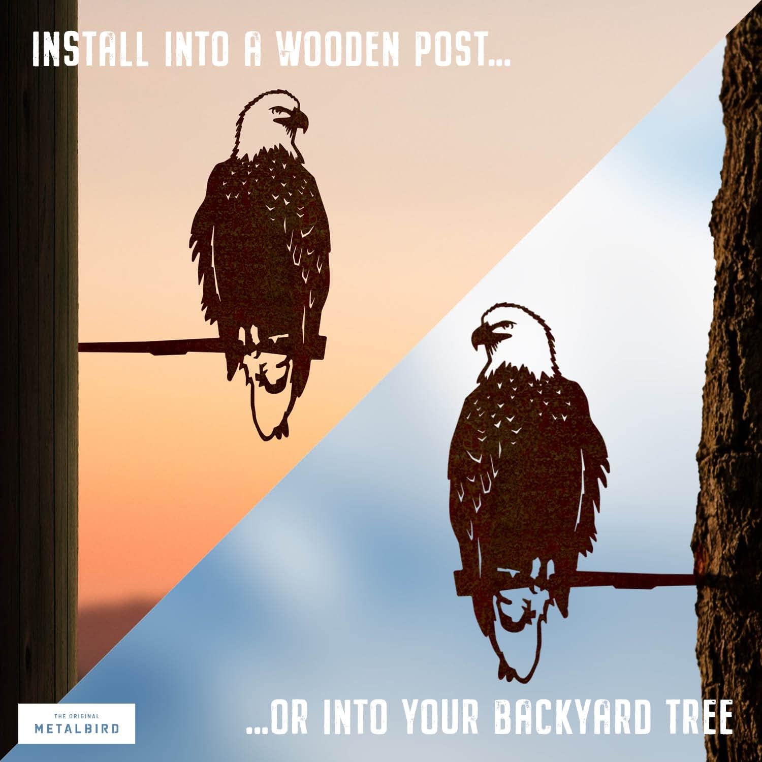 METALBIRD - Bald Eagle - Outdoor Tree Ornaments in Corten Steel - Metal Art Proudly Made in The USA