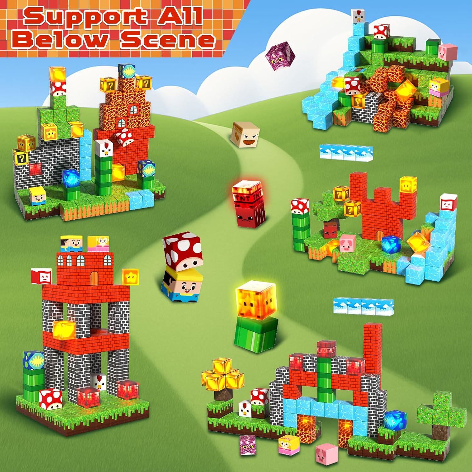 200PCS Magnetic Blocks with Light Blocks - Magnetic Blocks for Kids Ages 4 5 6 7 8, Magnetic Building Cubes, Magnetic Building Block, Christmas Birthday Gifts for 3-10 Years Old Boy Girls, STEM Toy