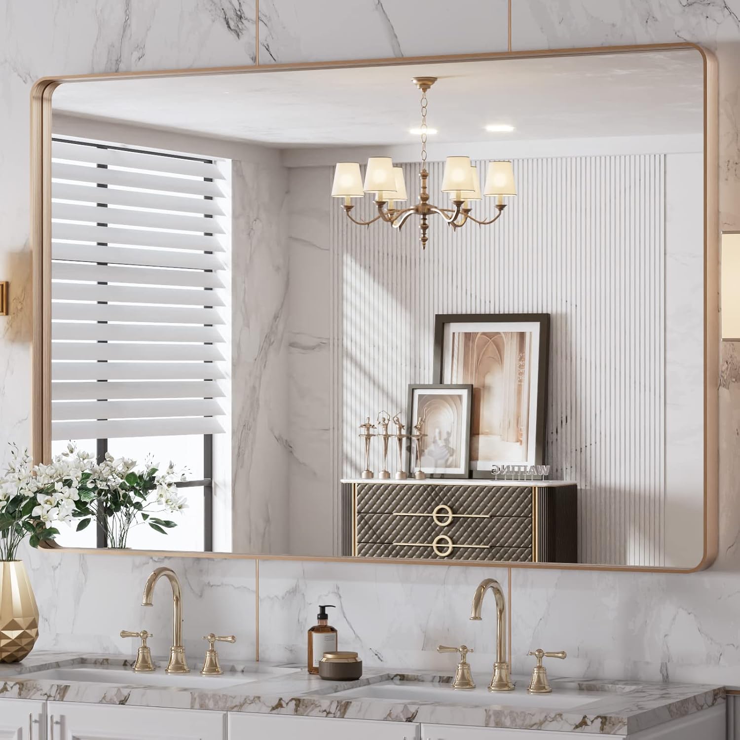 LOAAO 40X36 Inch Black Metal Framed Bathroom Mirror for Wall, Matte Black Bathroom Vanity Mirror Farmhouse, Anti-Rust, Tempered Glass, Hangs Horizontally or Vertically