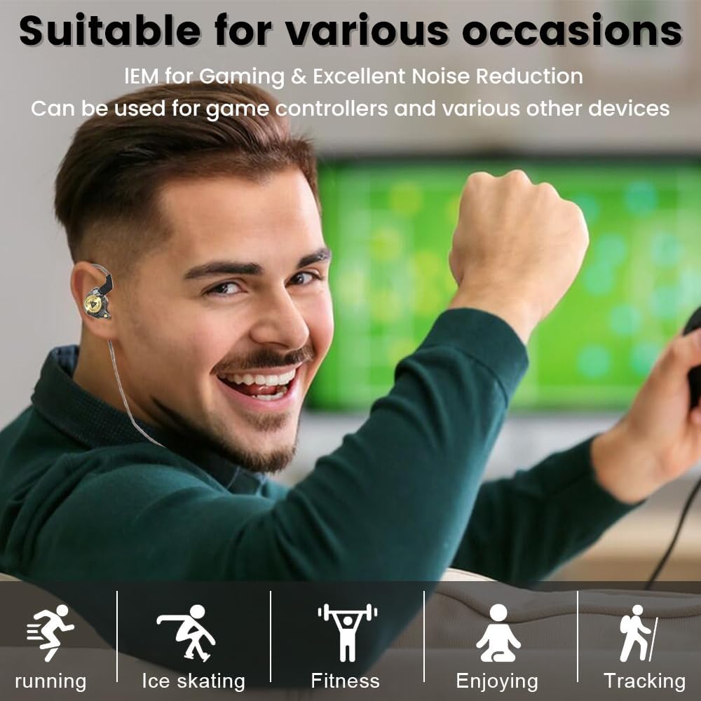 Wired Gaming Earbuds, Ak3file in Ear Monitors, Deep Bass Sound Wired Earbuds, HiFi in Ear Headphones with 1DD 10mm Dynamic Driver, IEM for Music Gaming Video Calling (Black)