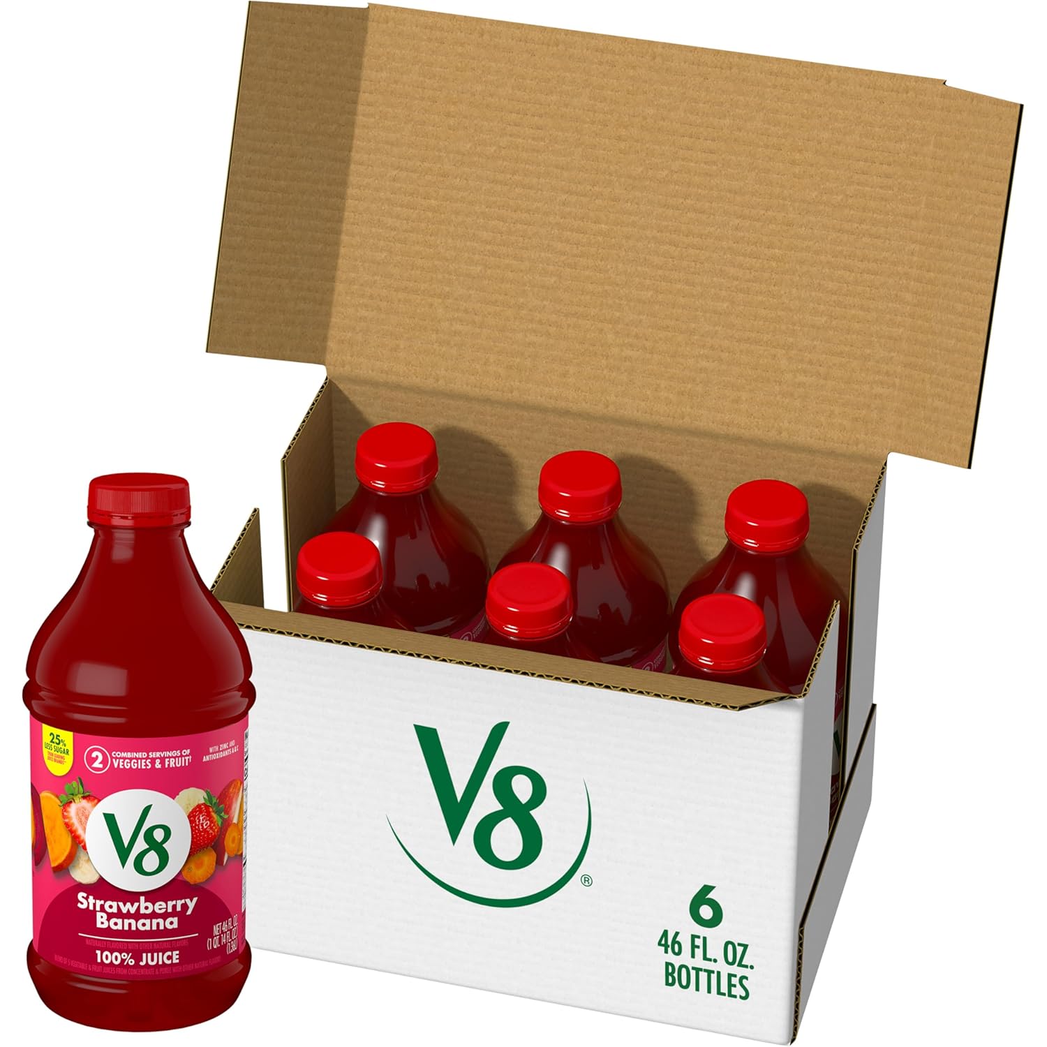 V8 Strawberry Banana 100% Fruit and Vegetable Juice, 46 fl oz Bottle