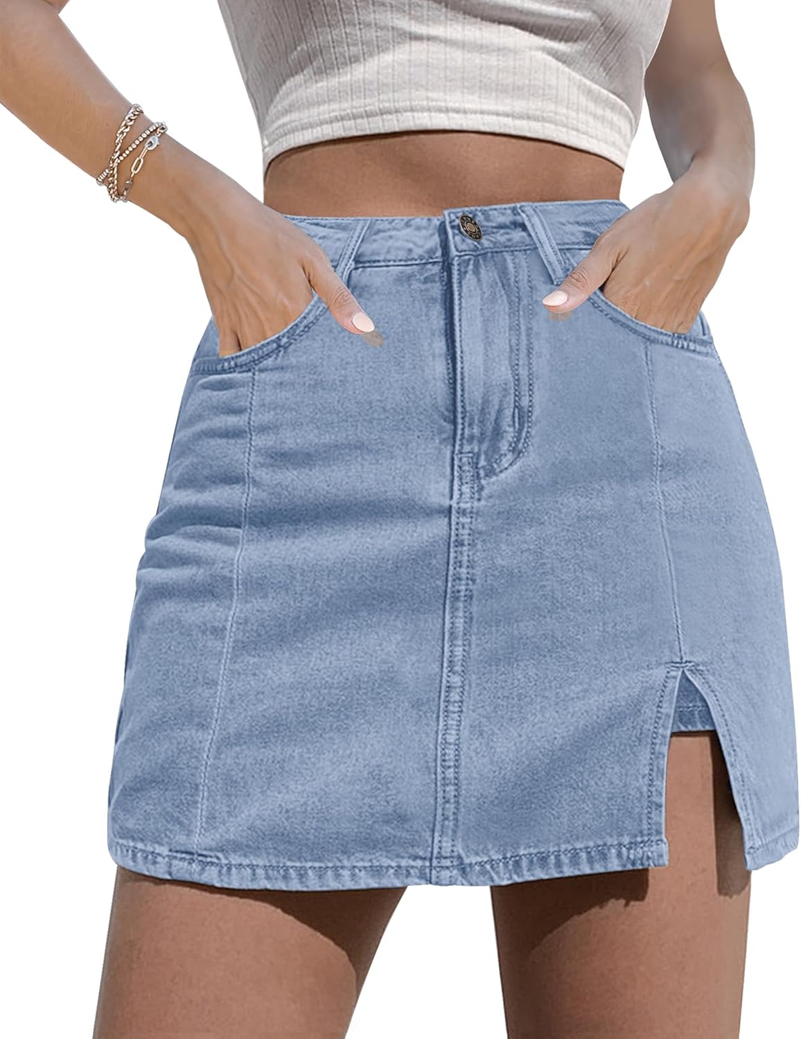 luvamia Skorts Skirts for Women Denim Mini Skirt Side Slit with High Waisted Jean Shorts Stretchy