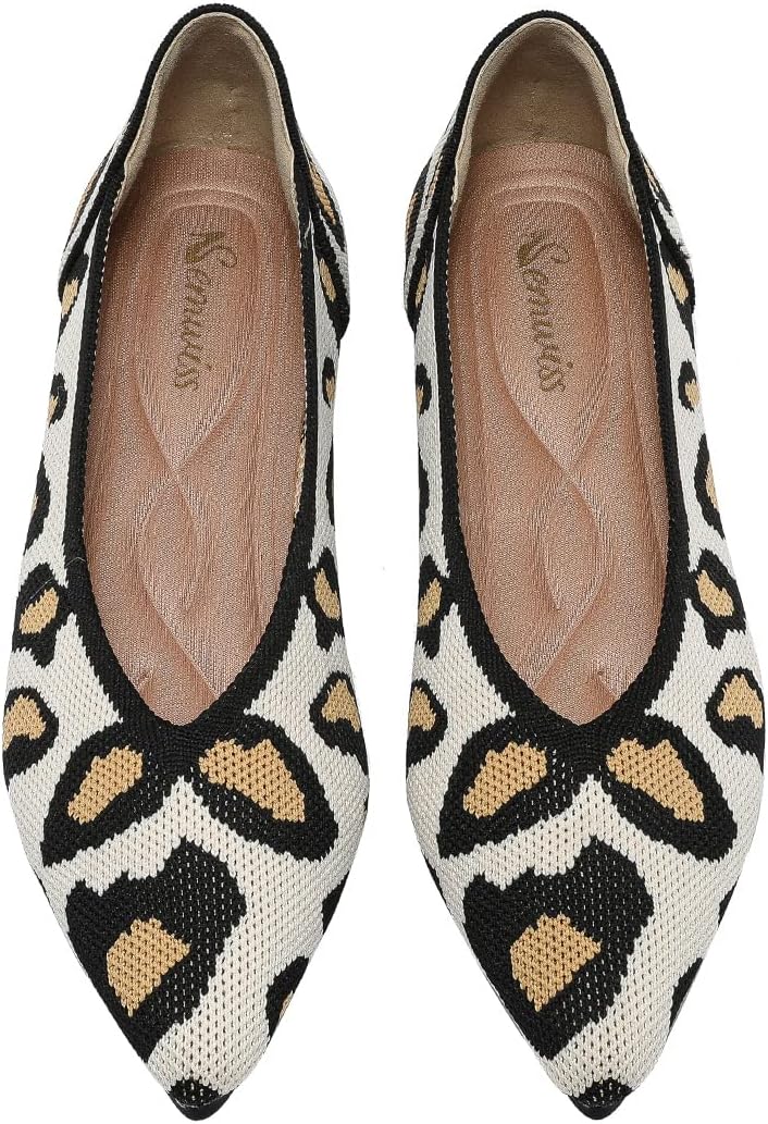 Semwiss Women's Ballet Flats Comfortable Casual Dressy Shoes,Work Flats Office Shoes Pointed Toe Leopard Flats.