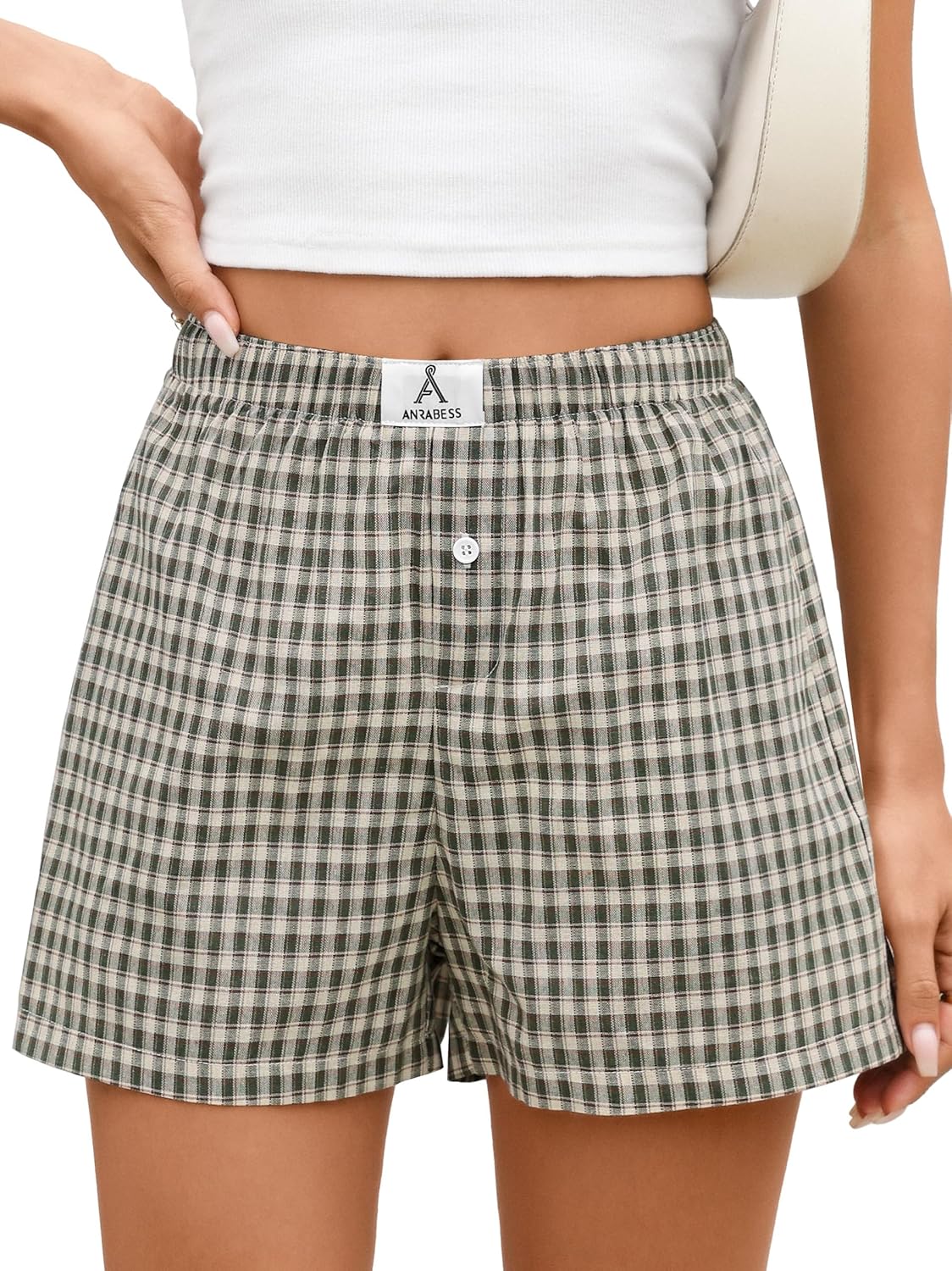 ANRABESS Boxer Shorts for Women Gingham Pajama 2026 Summer Casual Lounge Sleep Plaid Shorts Y2K Beach Bottoms