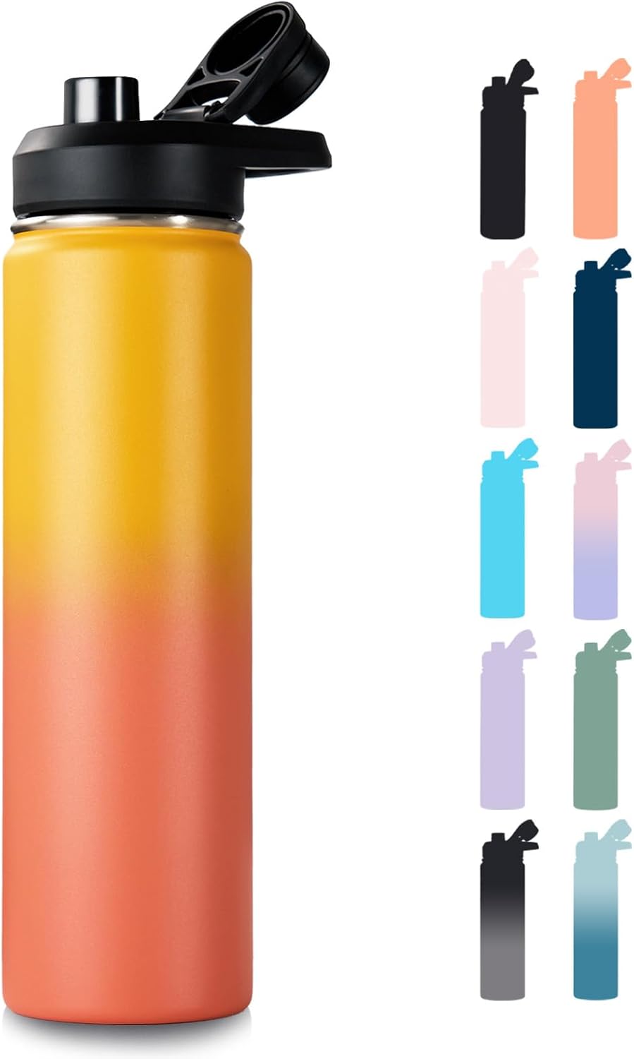 24 oz Insulated Water Bottle with Handle, 304 Stainless Steel Water Bottles with Wide Mouth, Double Wall Vacuum Sports Water Bottle, BPA Free, Keep Cold and Hot, Blue&Black