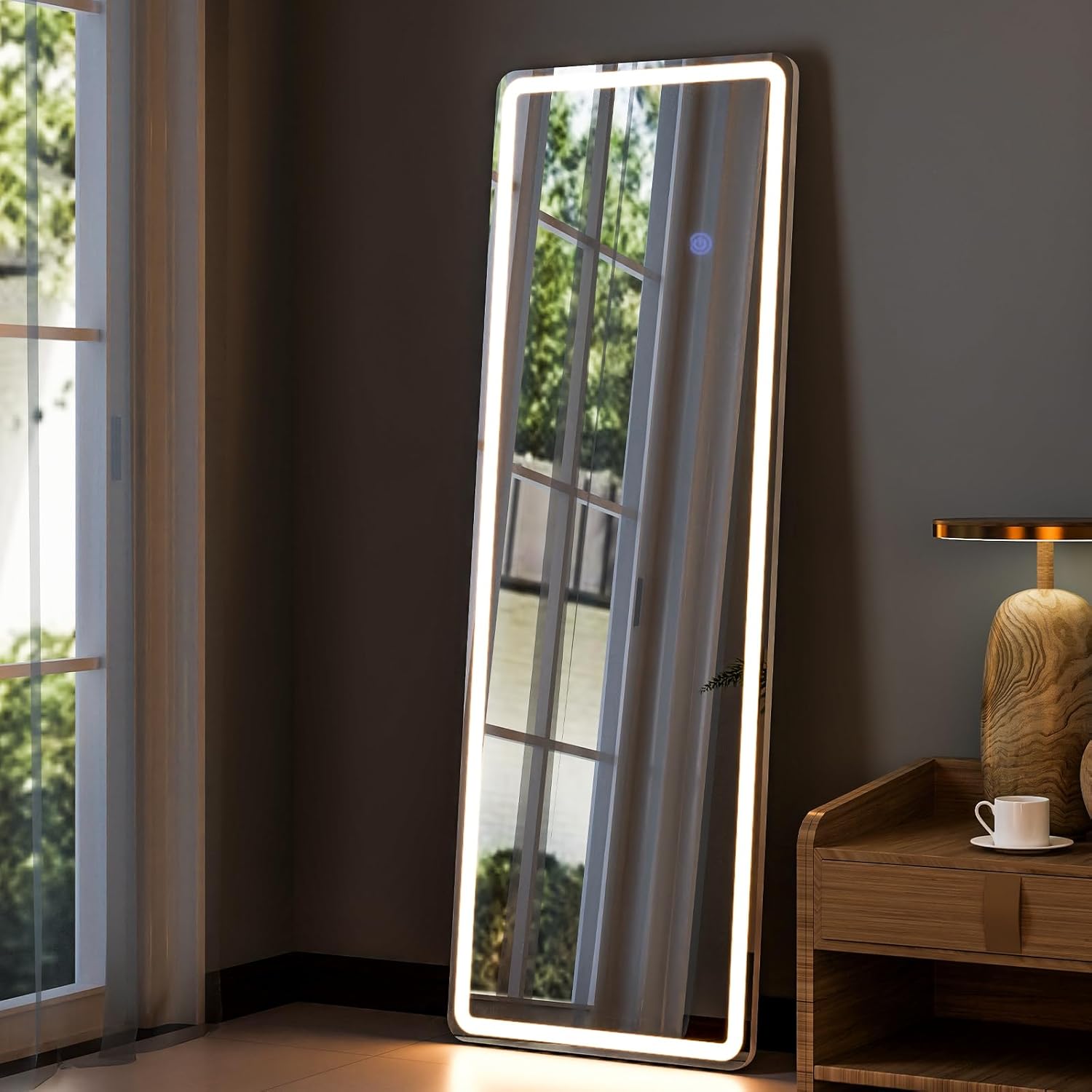 GLSLAND LED Full Length Mirror 71x32 inch Oversized Body Mirrors with Lights Wall Mounted Hanging Floor Standing Mirror for Bedroom, Living Room, Cloakroom, White