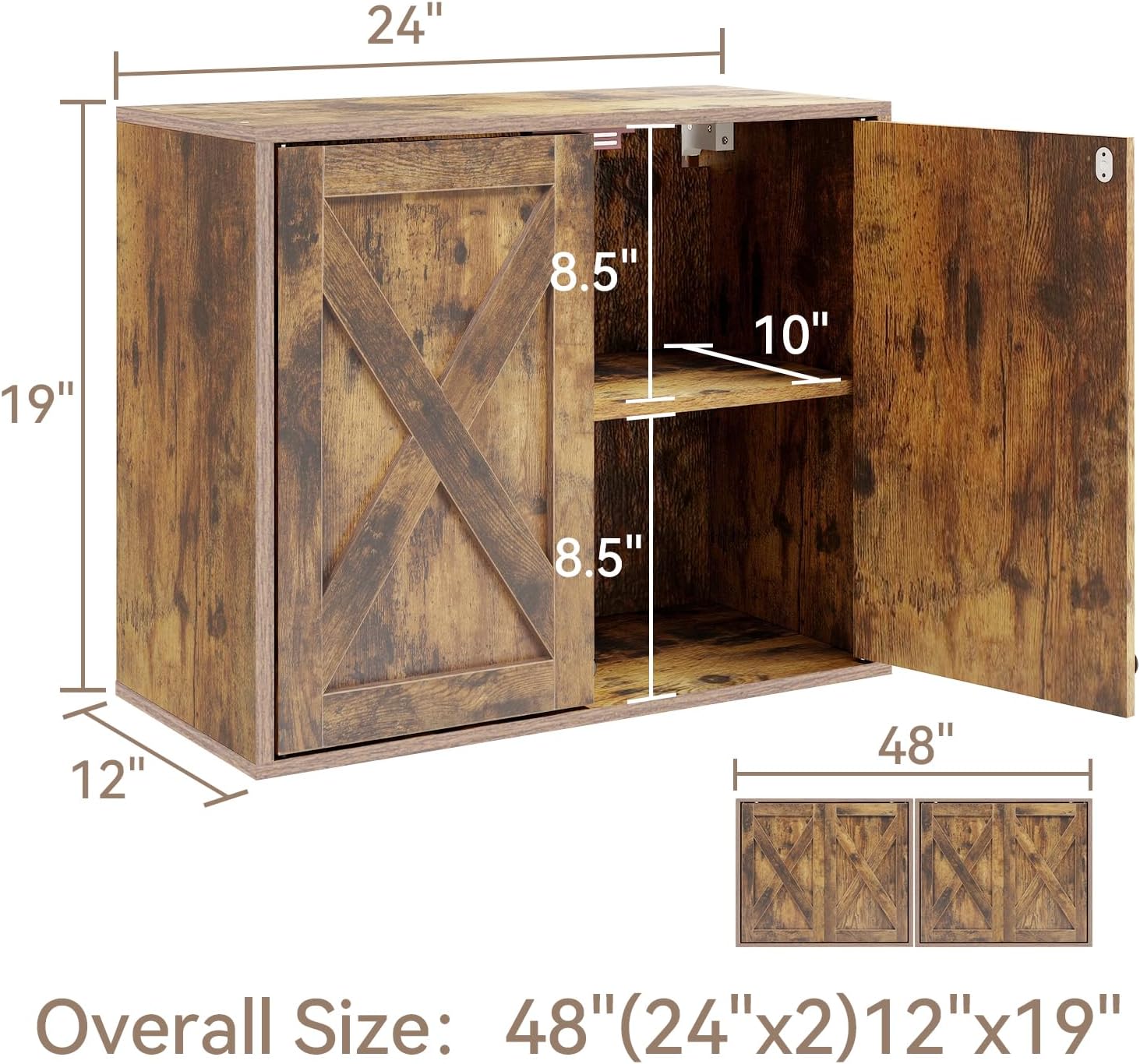 YOURLITE Laundry Cabinet, Medicine Cabinet, Bathroom Kitchen Storage Wall Mounted Farmhouse Organizer with Shelves Over Toilet, One Set of 2 Pieces X 24