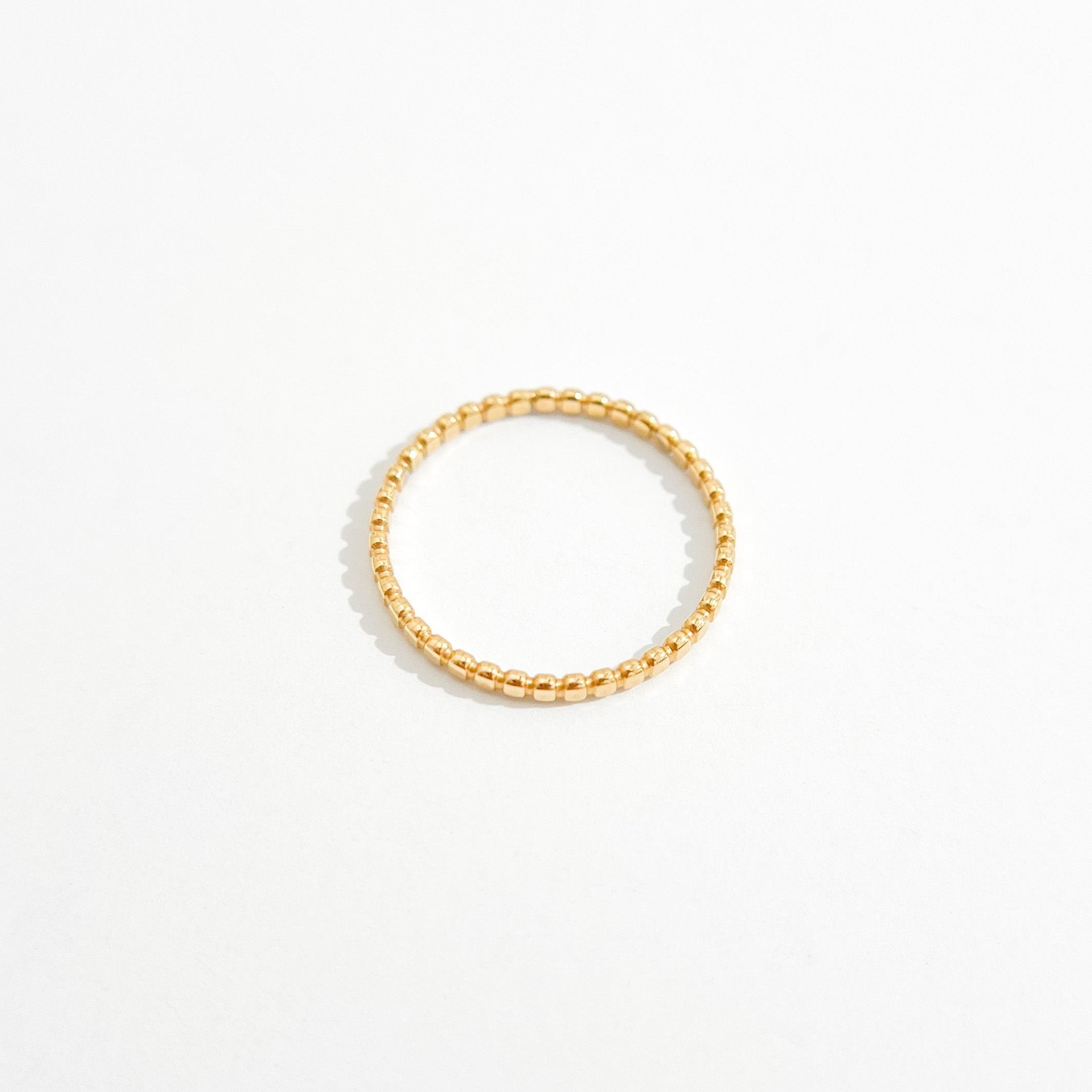 Thin Beaded Band Gold Ring