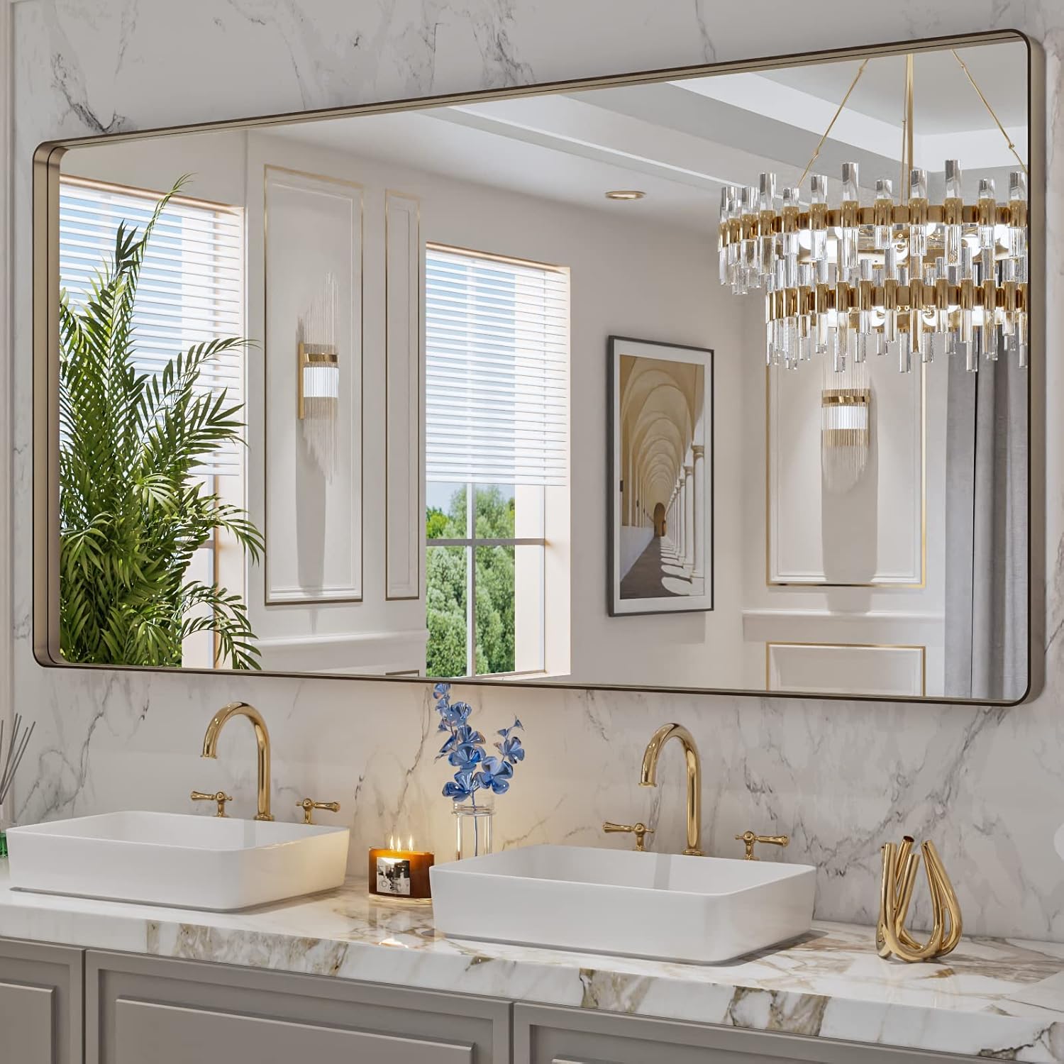 LOAAO 40X36 Inch Black Metal Framed Bathroom Mirror for Wall, Matte Black Bathroom Vanity Mirror Farmhouse, Anti-Rust, Tempered Glass, Hangs Horizontally or Vertically