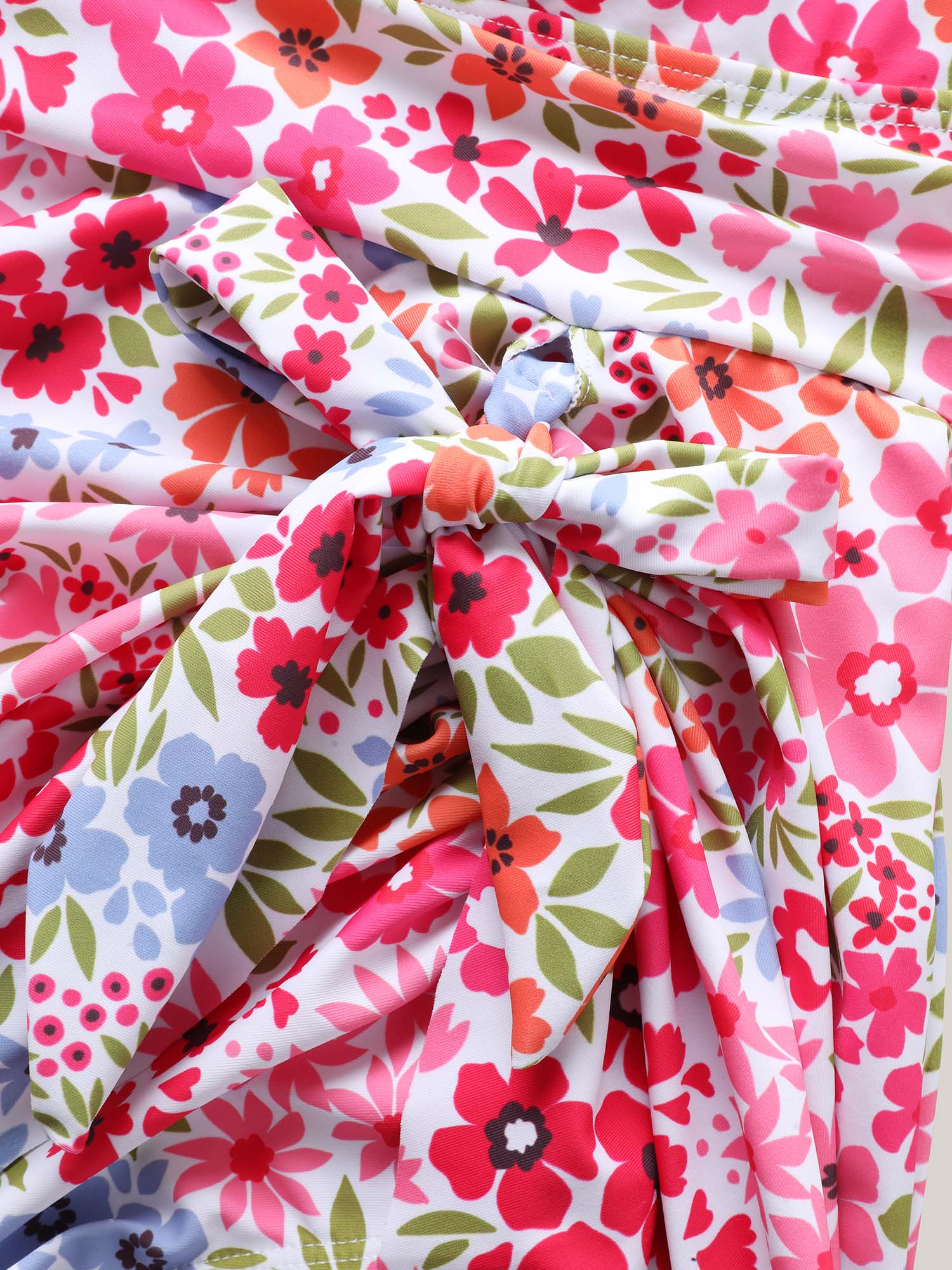 Knotted Blooming Floral Print Swim Dress