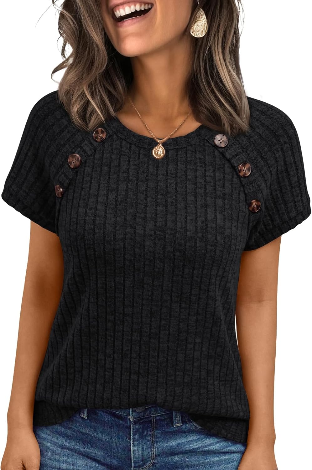 AUTOMET Women's Short Sleeve Shirts Business Casual Blouses Dressy Work Tunic Tops 2026 Spring Sweaters Fashion Clothes