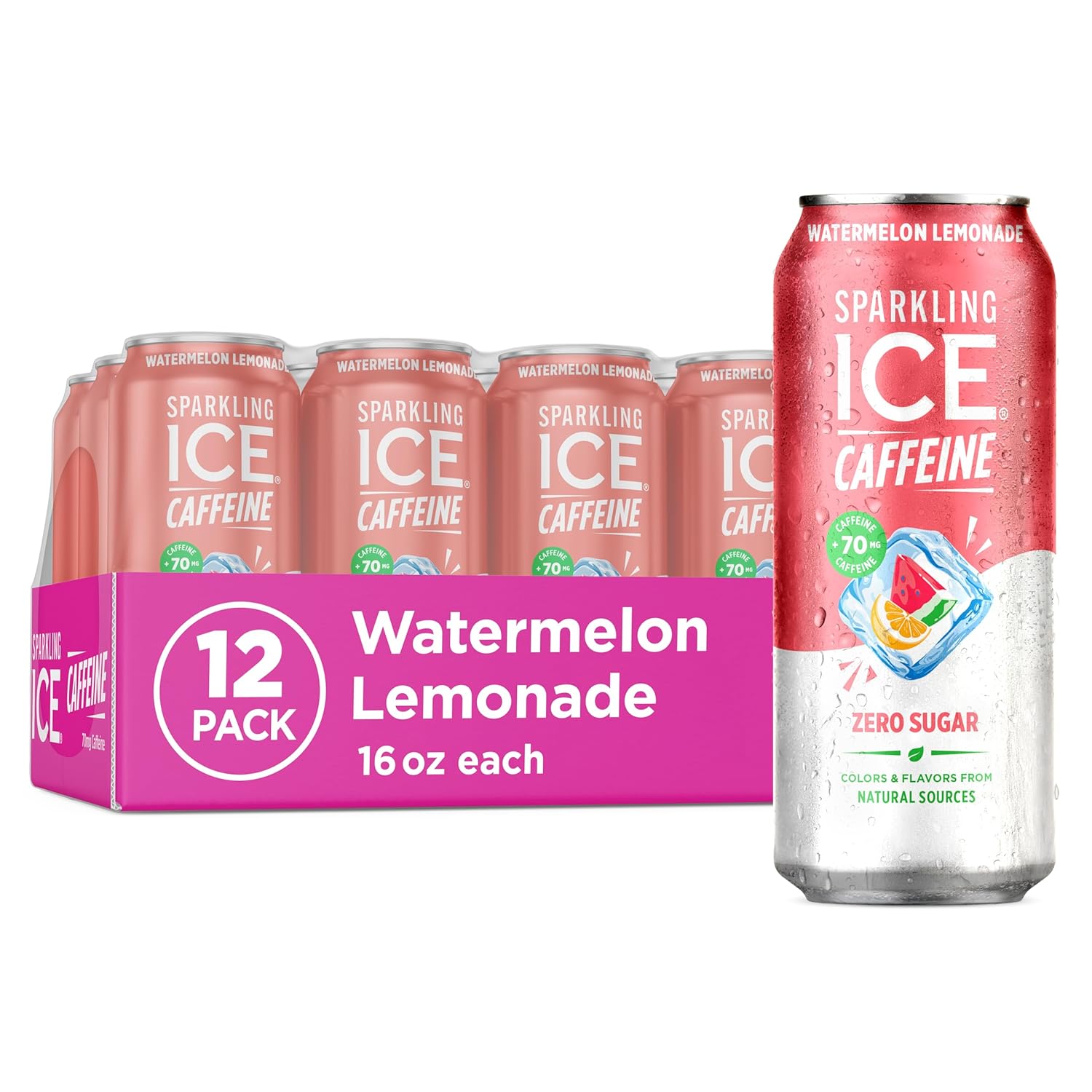 Sparkling Ice Caffeine Black Raspberry Sparkling Water with Caffeine, Zero Sugar, with Antioxidants and Vitamins,16 fl oz Cans (Pack Of 12)