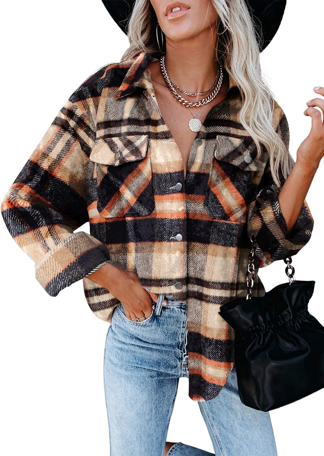 AUTOMET Shackets for Women Plaid Flannel Shirts Fall Winter Jackets Cute Tops Trendy Western Cowgirl Outfits Teen Girls Coats