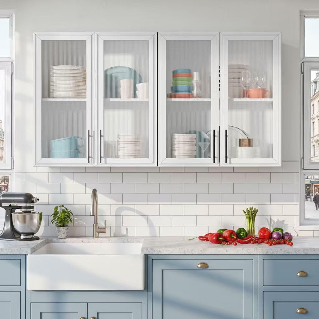 Kitchen Wall Cabinets 4 Doors - Laundry Wall Mounted Storage Cabinets with Acrylic Glass Doors in White, 24