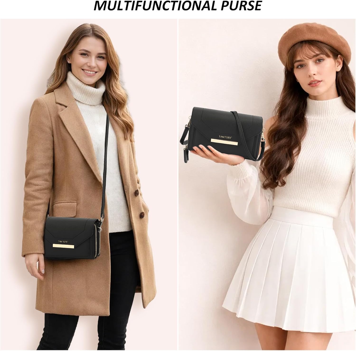 TANTOMI Small Crossbody Purses for Women, Vegan Leather Cell Phone Wallet Purse with Strap, Women's Handbags with Credit Card Slots & Phone Pocket, Carteras para Mujer