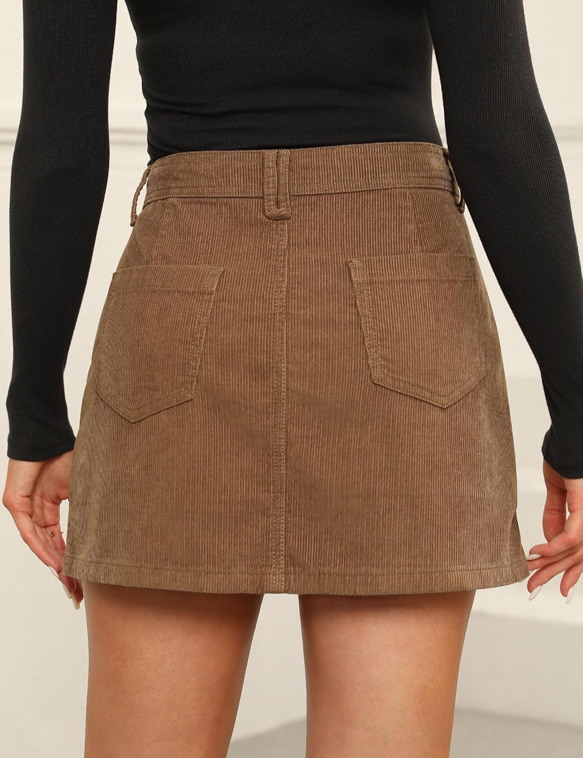 Fengbay Corduroy Skirt Women Casual High Waist Fall Winter A Line Mini Skirts for Women with Pocket