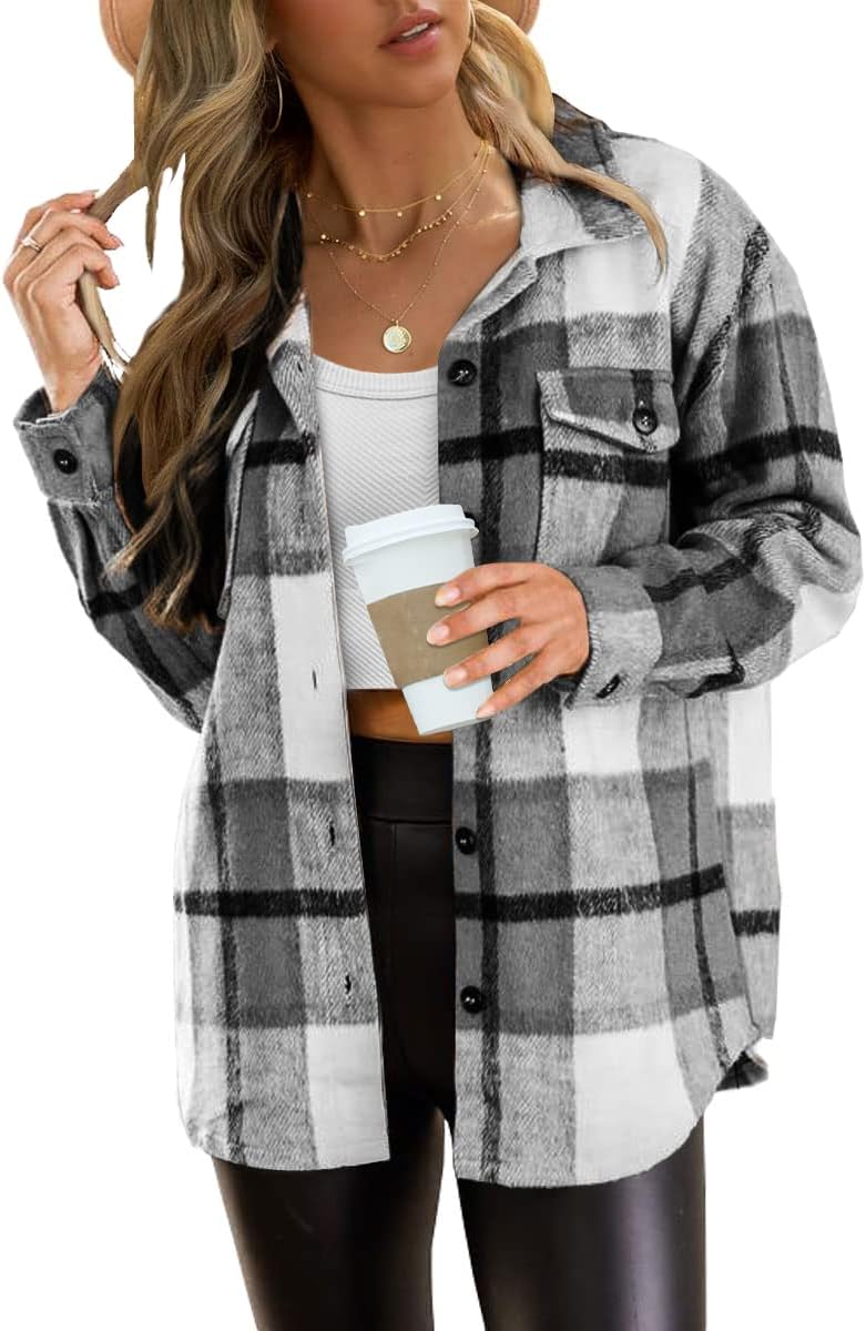 AUTOMET Shackets for Women Plaid Flannel Shirts Fall Winter Jackets Cute Tops Trendy Western Cowgirl Outfits Teen Girls Coats