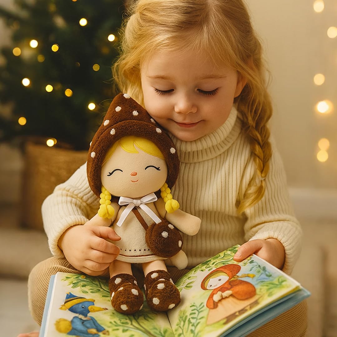 Soft Baby Doll Toys (16'') Baby Rag Doll for Girls Birthday Cuddly Plush Toys for Toddler Kids (Mushroom Girl)