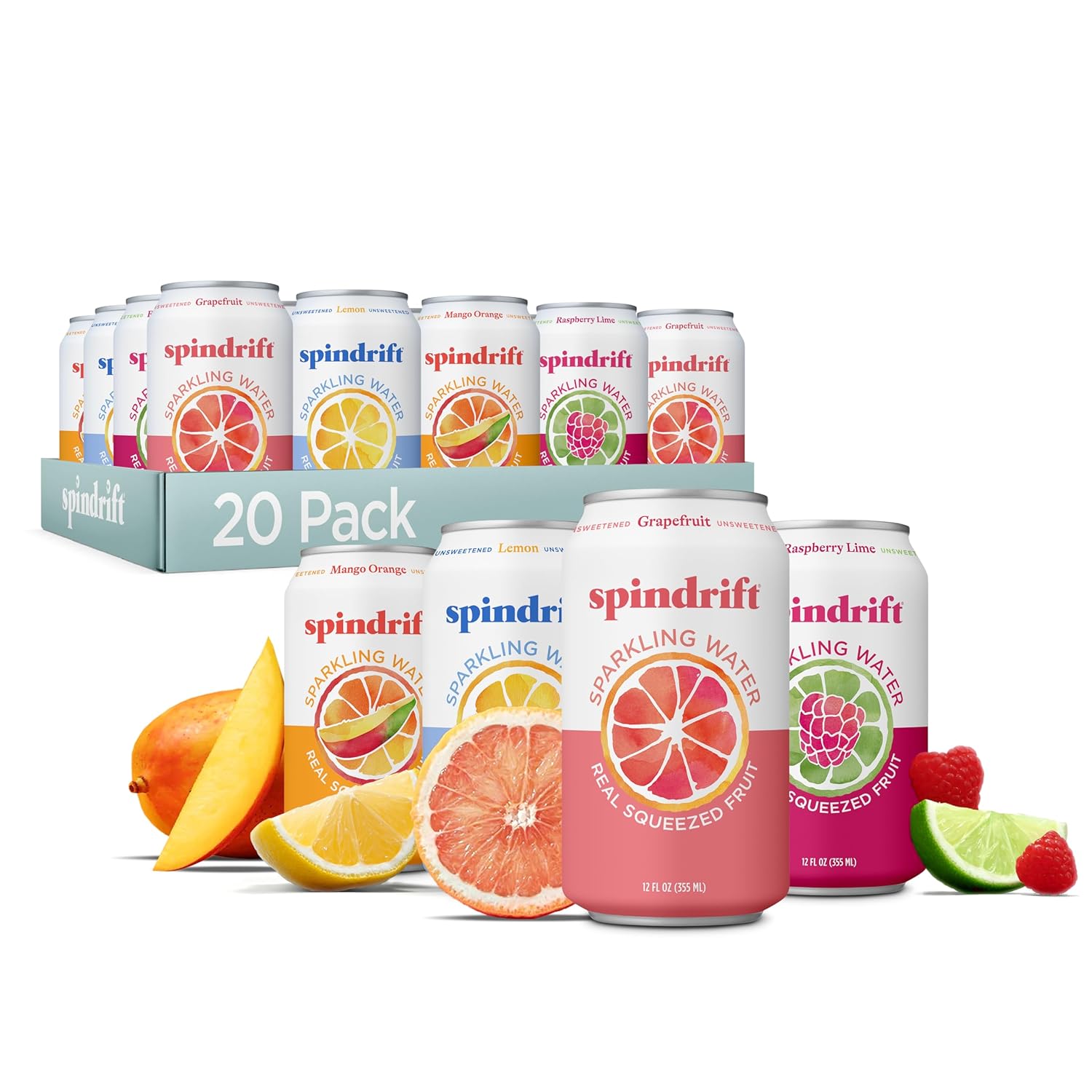 Spindrift Lemonade 3 Flavor Variety 20 Pack,12 Fl Oz (Pack of 20)