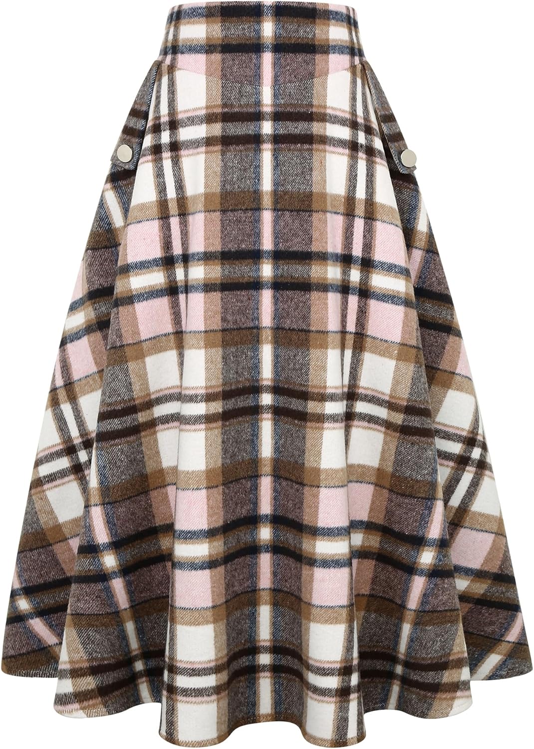 IDEALSANXUN Women’s Fall Winter High Waisted Wool Plaid A-line Long Skirt
