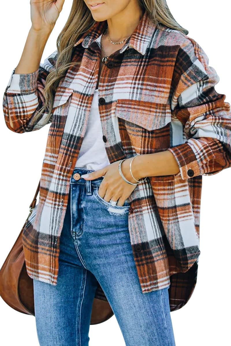 AUTOMET Shackets for Women Plaid Flannel Shirts Fall Winter Jackets Cute Tops Trendy Western Cowgirl Outfits Teen Girls Coats