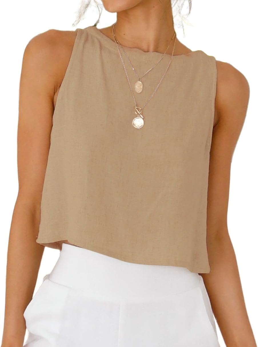 IDEALSANXUN Womens Linen Crop Tank Tops 2026 Spring Summer Beach Sleeveless Tops